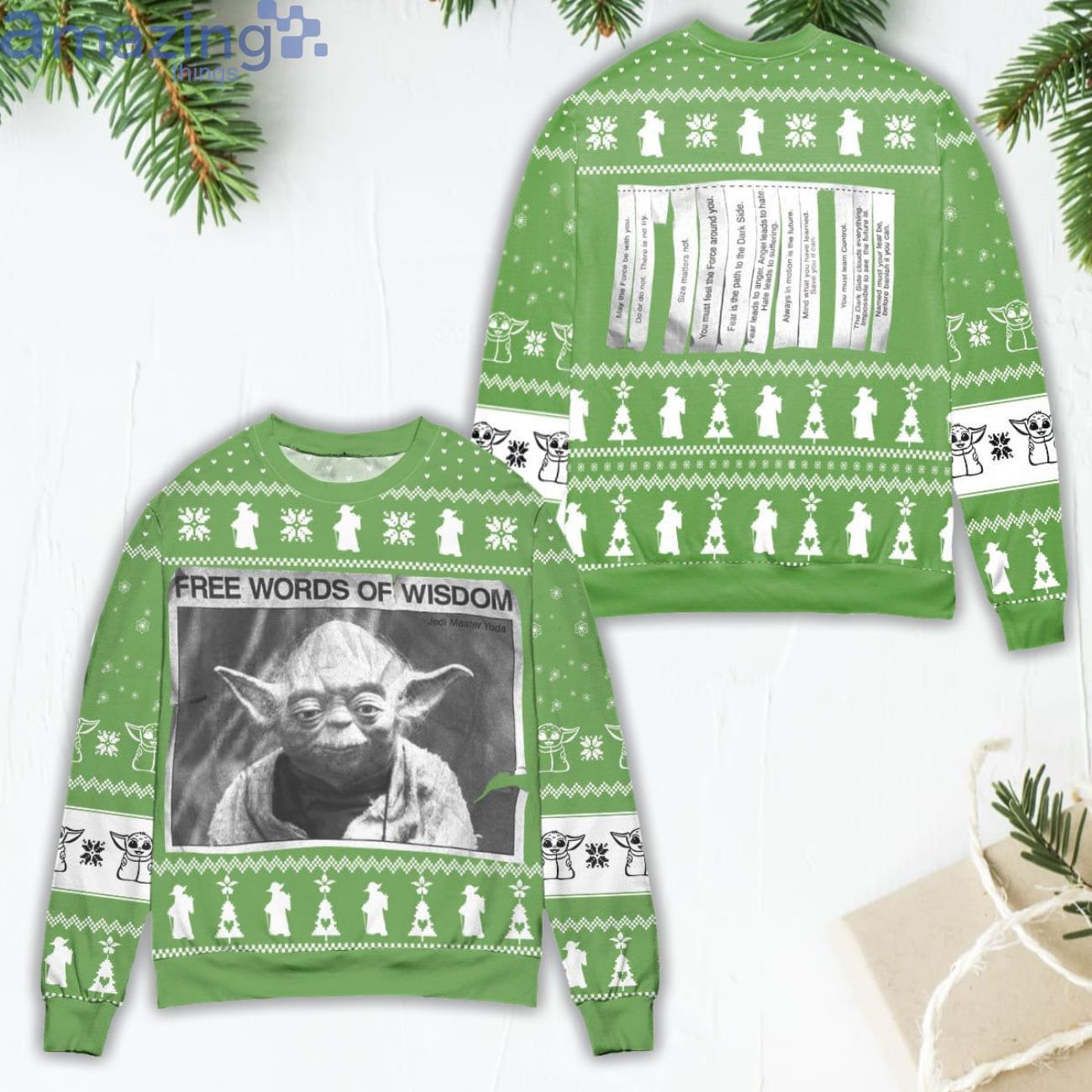 Jedi Master Yoda Star Wars Free Words Of Wisdom Ugly Christmas Sweater Product Photo 1