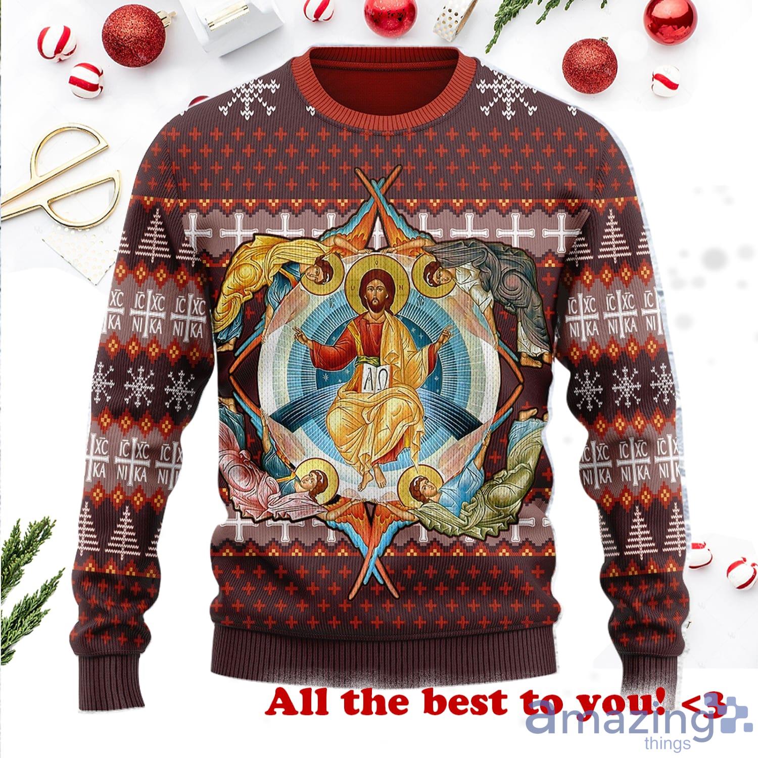 Jesus Orthodoxy Wool Knitting Pattern Christmas Ugly Sweater Product Photo 1