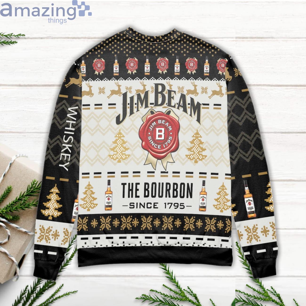 Jim Beam The Bourbon Since 1795 Pine Tree Pattern Ugly Christmas Sweater image Jim Beam The Bourbon Since 1795 Pine Tree Pattern Ugly Christmas Sweater Product Photo 3