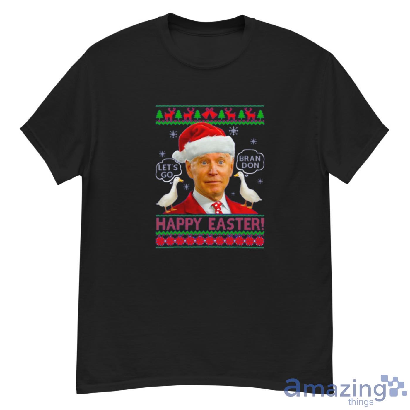 Joe Biden And Duck Happy Easter Lets Go Brandon Christmas Funny Shirt Product Photo 1