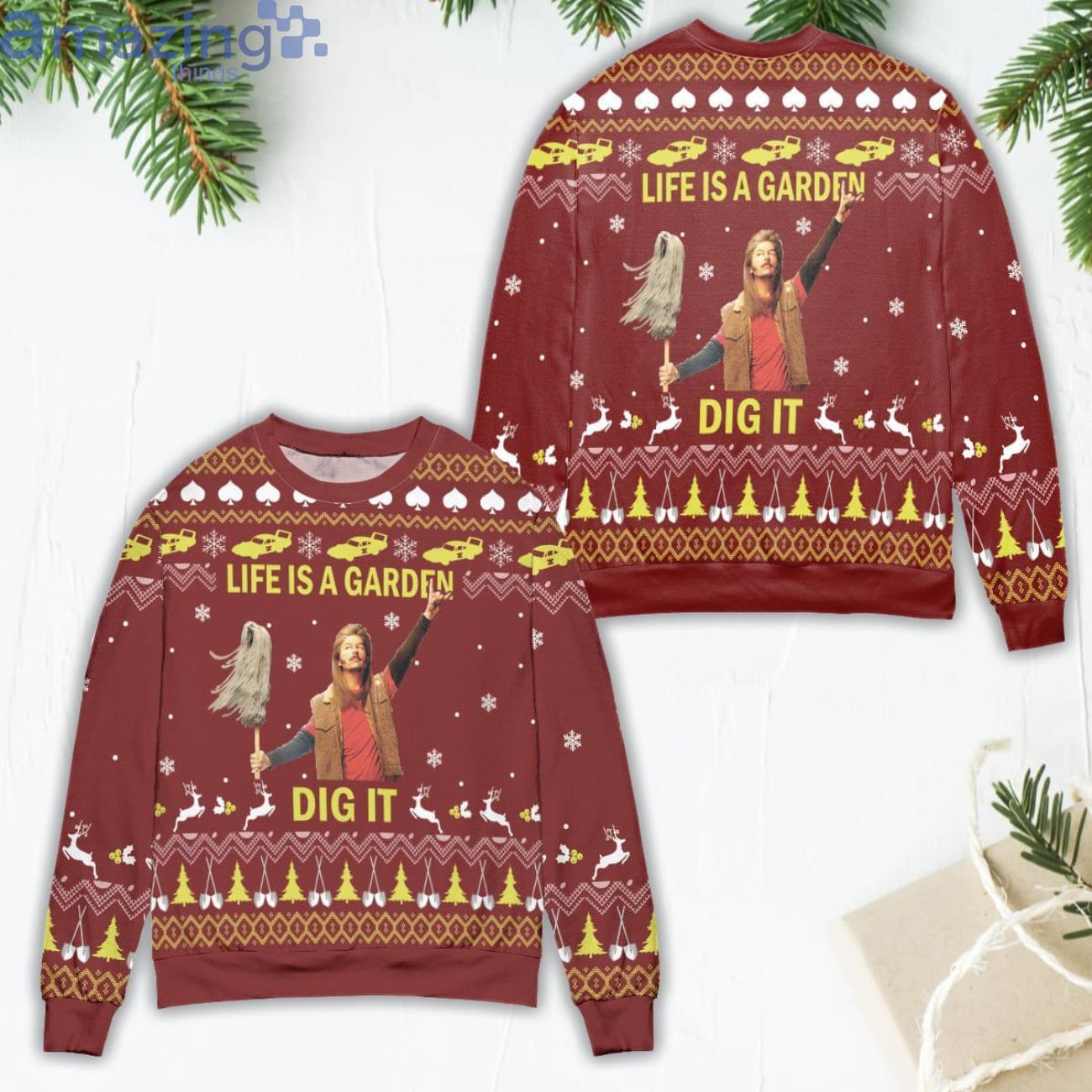Joe Dirt Life Is A Garden Dig It Ugly Christmas Sweater Product Photo 1