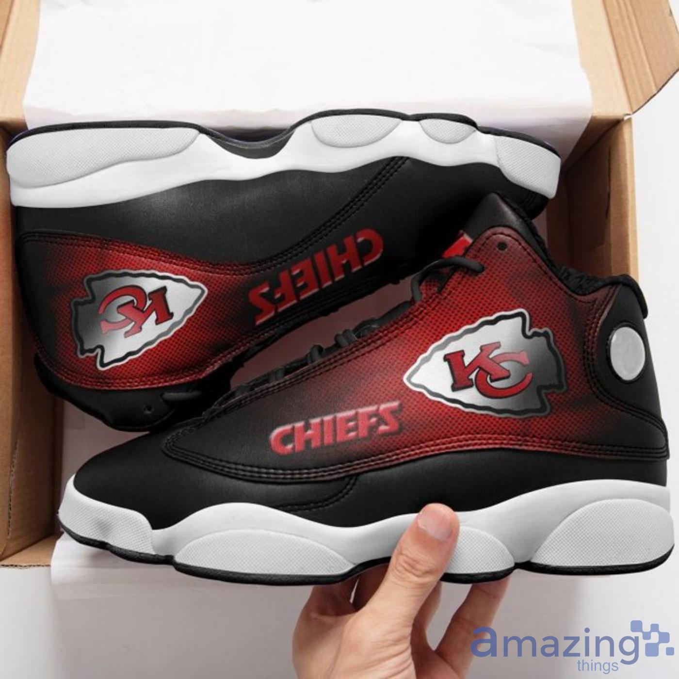 Kansas City Chiefs Black Air Jordan 13 Sneakers Shoes For Fans image Kansas City Chiefs Black Air Jordan 13 Sneakers Shoes For Fans Product Photo 2
