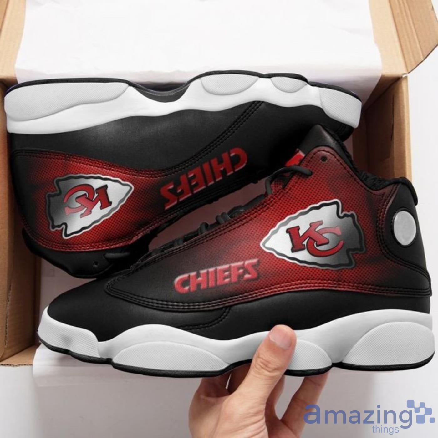 Kansas City Chiefs Black Air Jordan 13 Sneakers Shoes For Fans Product Photo 1 Kansas City Chiefs Black Air Jordan 13 Sneakers Shoes For Fans Product Photo 1