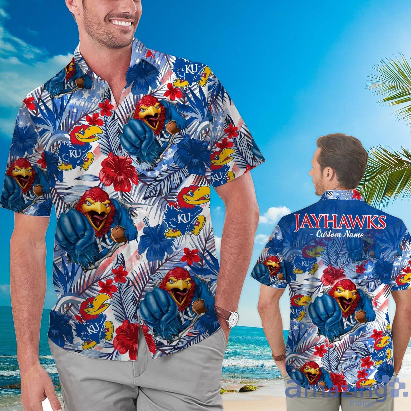 Kansas Jayhawks Tropical Floral Custom Name Aloha Hawaiian Shirt Product Photo 1