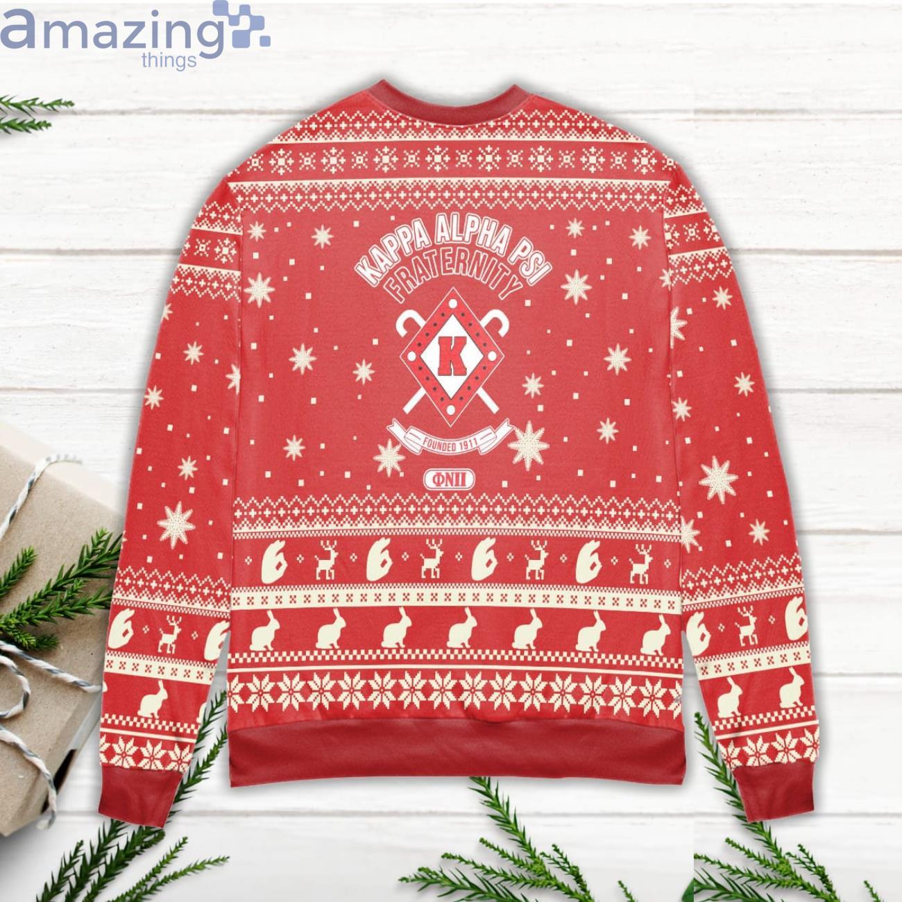 Kappa Alpha Psi Kay Logo Snowflakes Pattern Ugly Christmas Sweater image Kappa Alpha Psi Kay Logo Snowflakes Pattern Ugly Christmas Sweater Product Photo 3