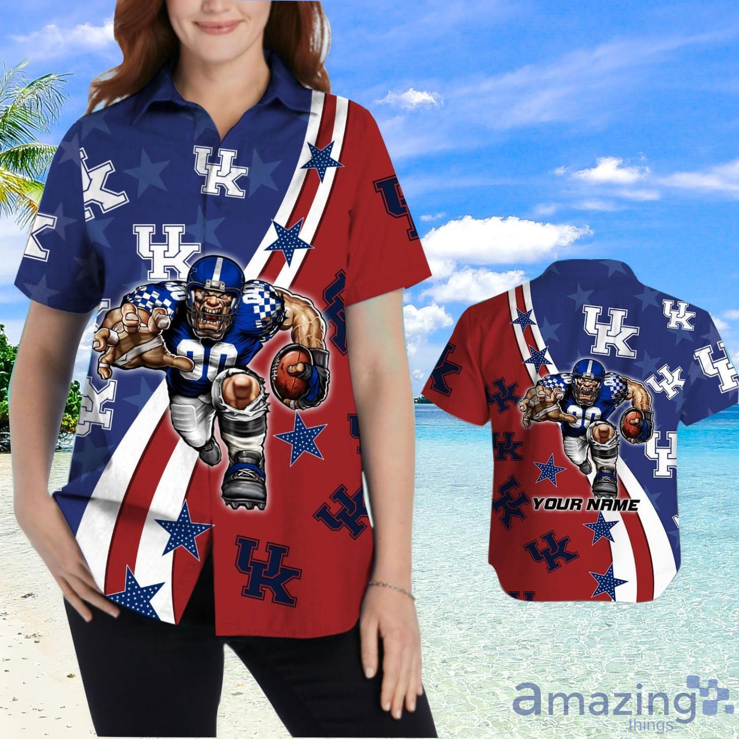 Kentucky Wildcats American Flag Custom Name Hawaiian Shirt image Kentucky Wildcats American Flag Custom Name Hawaiian Shirt Product Photo 2