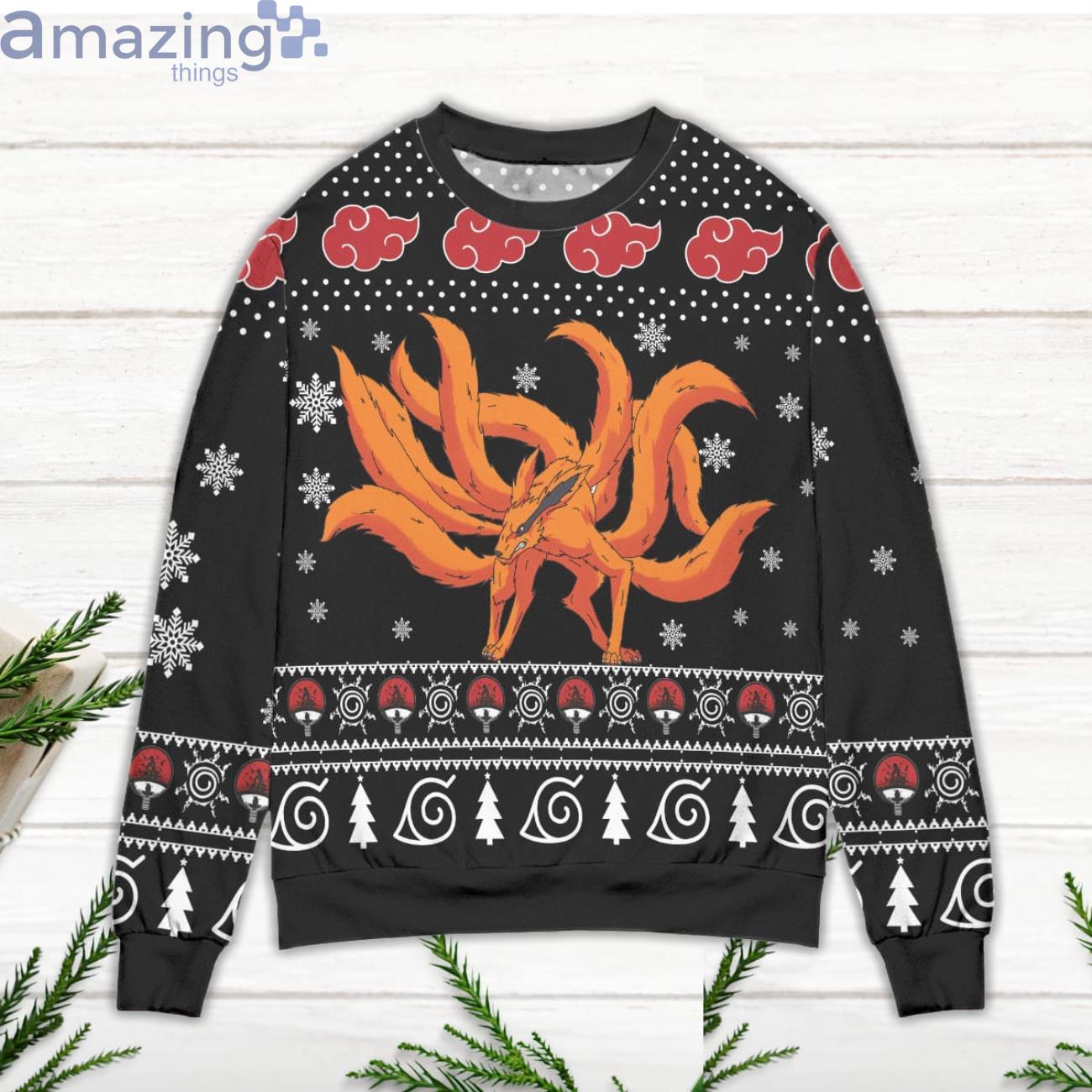 Kurama Naruto Akatsuki Logo Snowflake Ugly Christmas Sweater image Kurama Naruto Akatsuki Logo Snowflake Ugly Christmas Sweater Product Photo 2