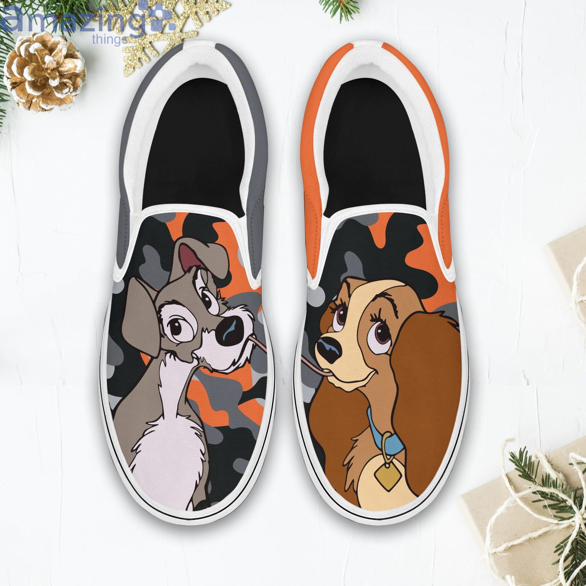 Lady And The Tramp Dog Couple Brown Gray Pattern Disney Cartoon Slip On Shoes Product Photo 1 Lady And The Tramp Dog Couple Brown Gray Pattern Disney Cartoon Slip On Shoes Product Photo 1