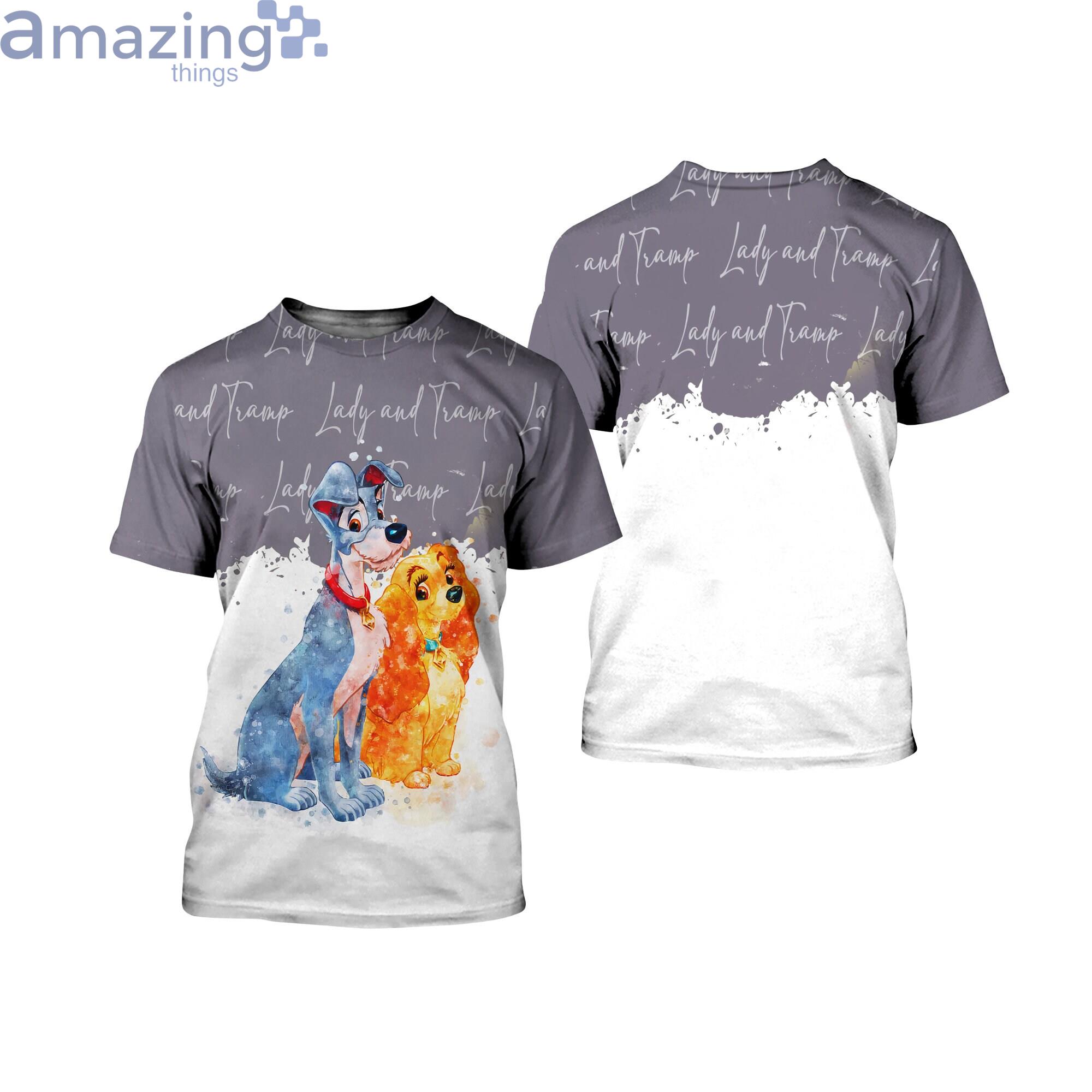 Lady & The Tramp Dogs Gray Watercolor Glitter Disney Cartoon 3D T-Shirts Product Photo 1