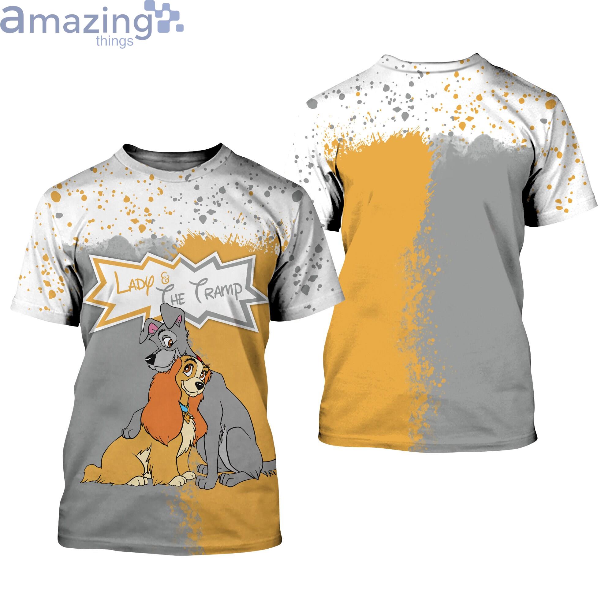 Lady & The Tramp Dogs Gray Yellow Splatter Paint Disney Cartoon 3D T-Shirts Product Photo 1