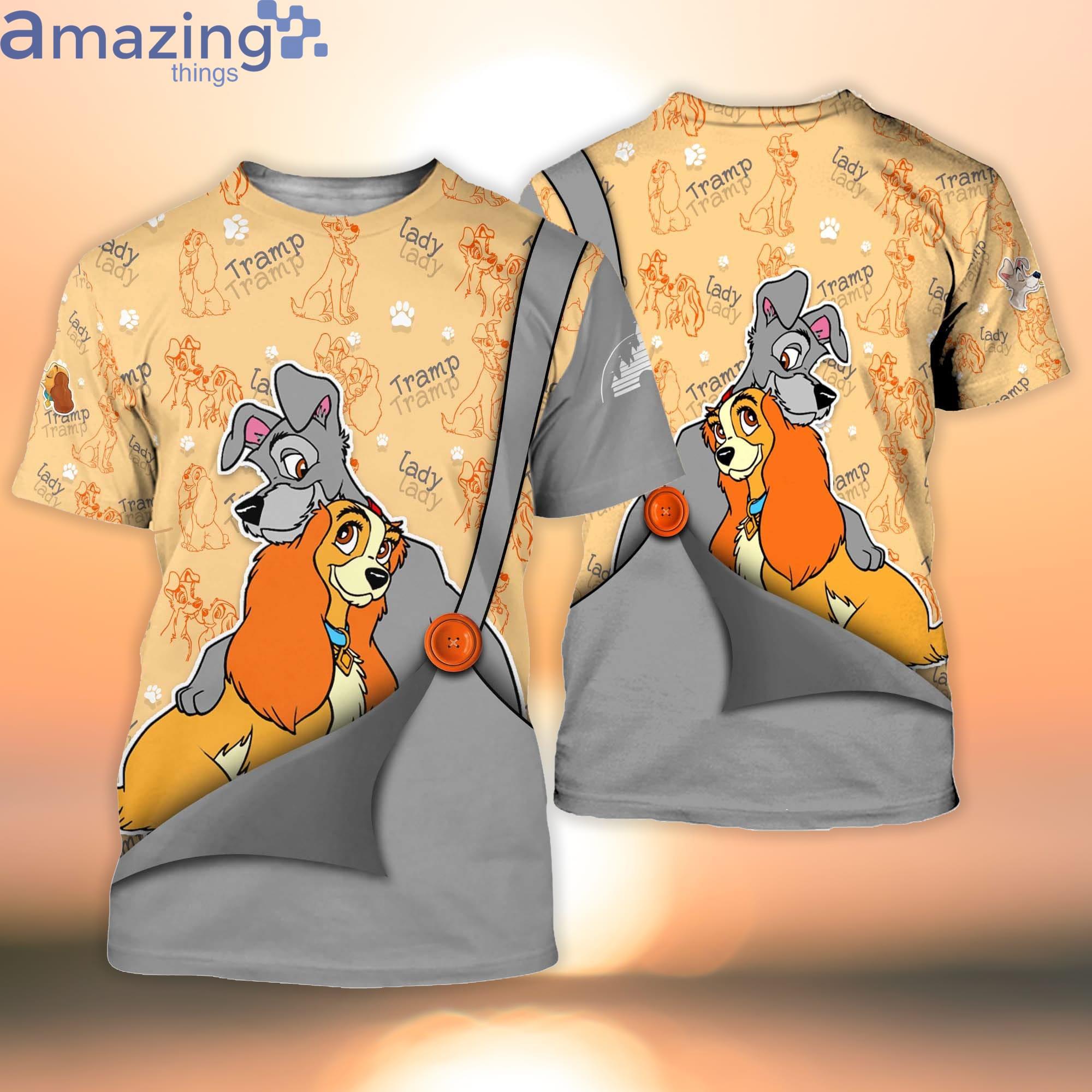 Lady & The Tramp Gray Button Overalls Patterns Disney Cartoon 3D T-Shirt Product Photo 1
