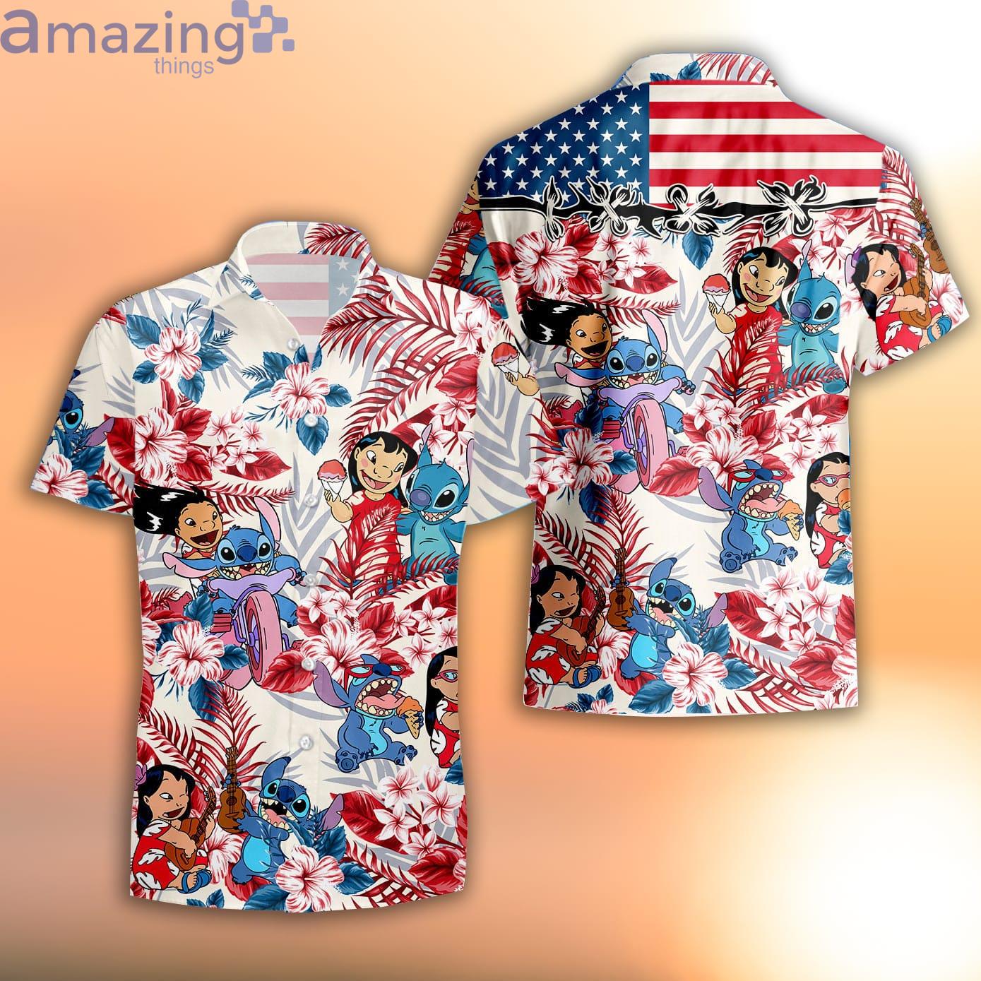 Lilo & Stitch Blue Red 4th July Independence Day Disney Hawaiian Shirt Product Photo 1