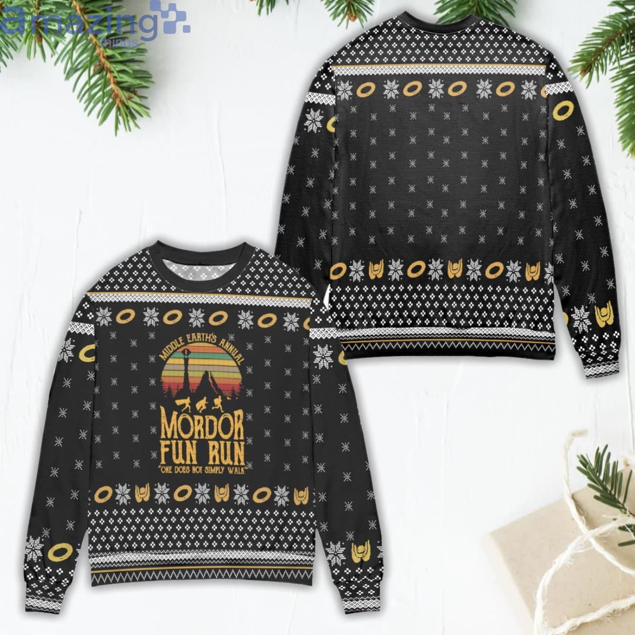 Lord of The Rings Middle Earth's Annual Mordor Fun Run Ugly Christmas Sweater image Lord of The Rings Middle Earth's Annual Mordor Fun Run Ugly Christmas Sweater Product Photo 1