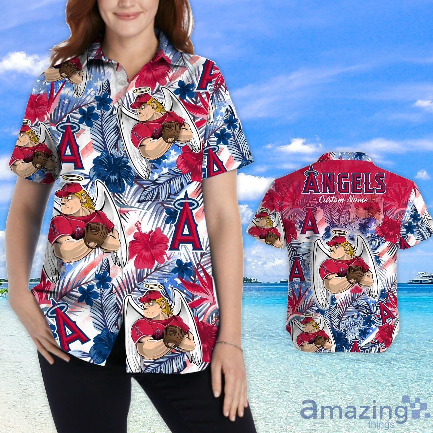 Los Angeles Angels Tropical Floral Custom Name Aloha Hawaiian Shirt