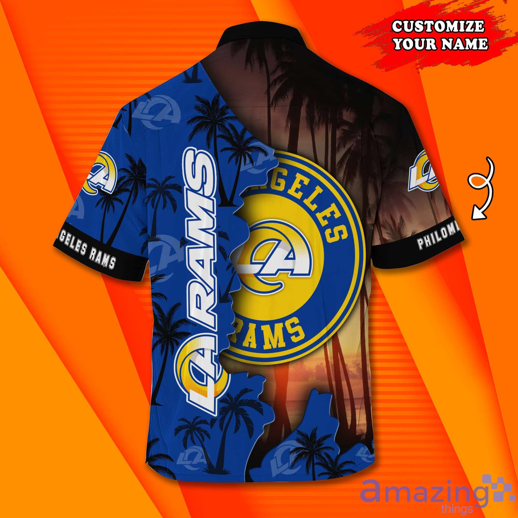 Los Angeles Rams NFL Custom Name Colorful Tropical Pattern And Sport Symbol  Short Sleeve Hawaiian Shirt