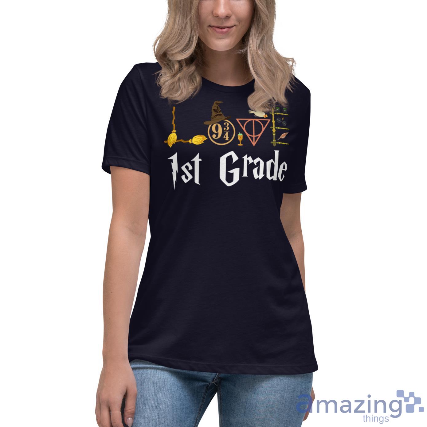 Love 1st Grade Wizard Teacher Shirt image Love 1st Grade Wizard Teacher Shirt - Womens Relaxed Short Sleeve Jersey Tee