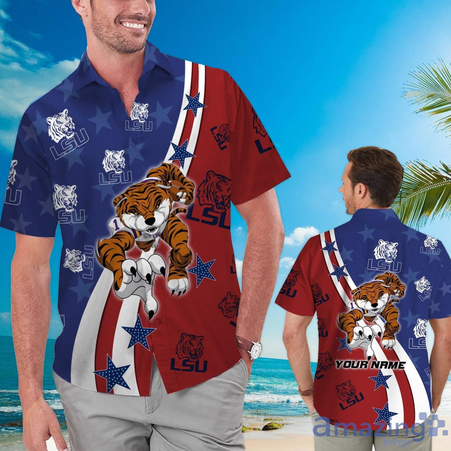 LSU Tigers American Flag Custom Name Hawaiian Shirt Product Photo 1
