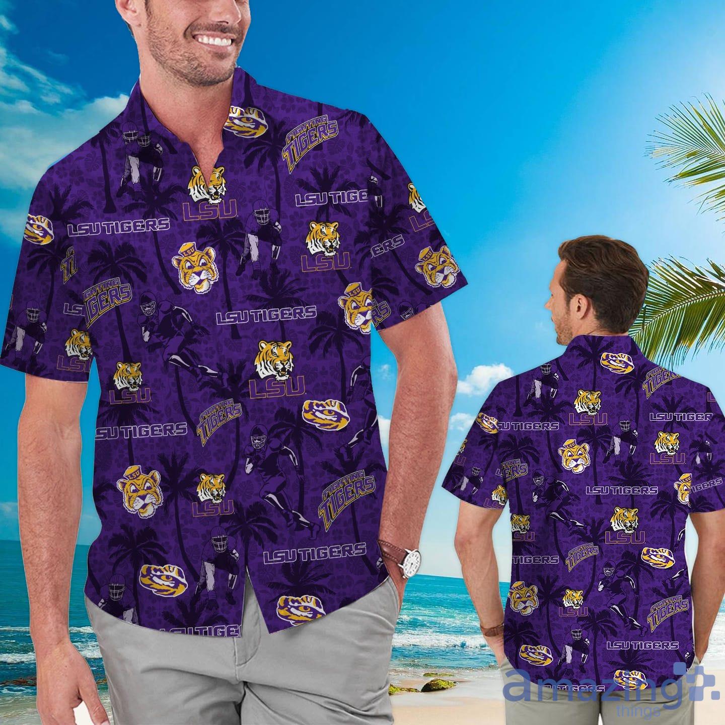 LSU Tigers Custom Name Tropical Beach Coconut Tree Hawaiian Shirt Product Photo 1