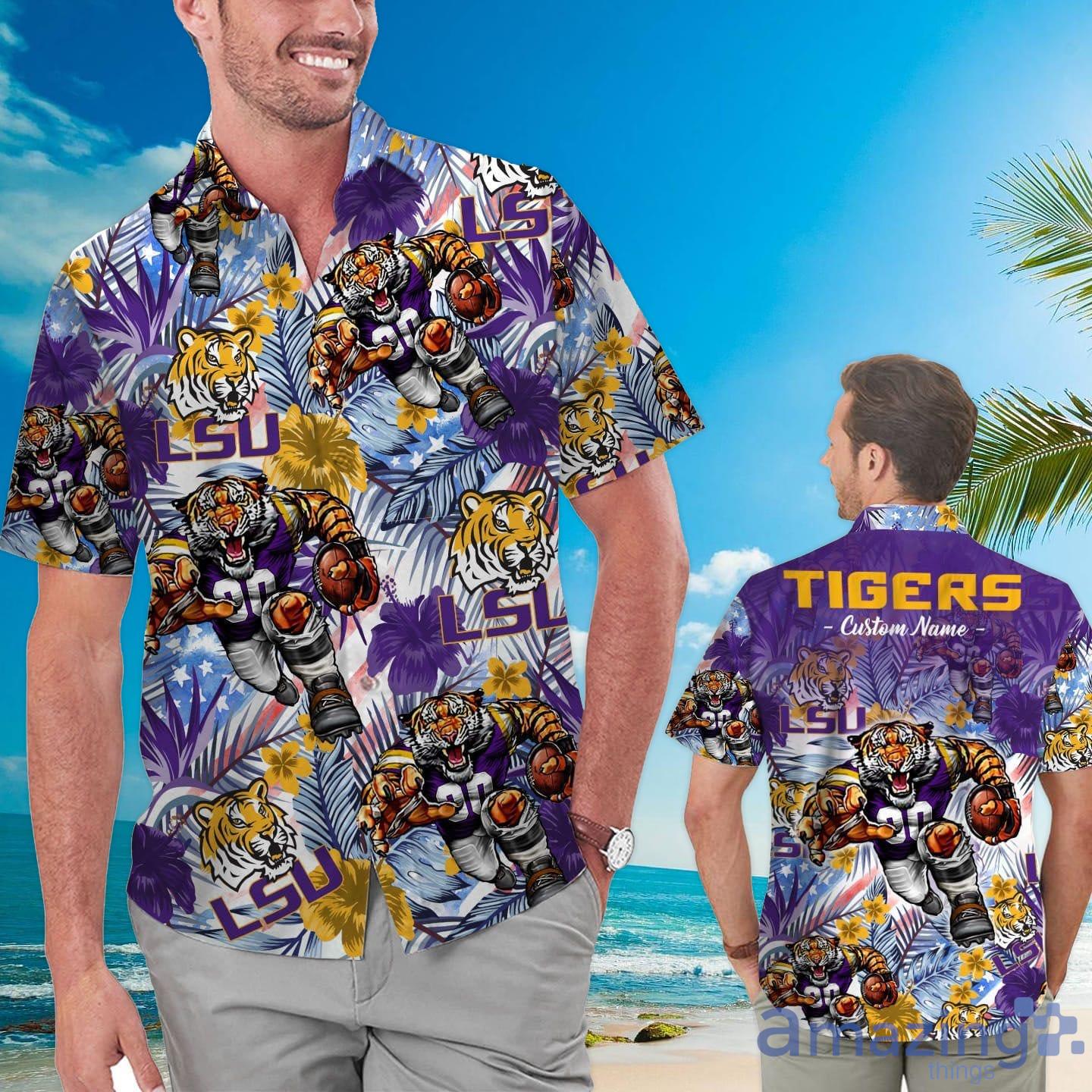 LSU Tigers Tropical Floral Custom Name Aloha Hawaiian Shirt Product Photo 1