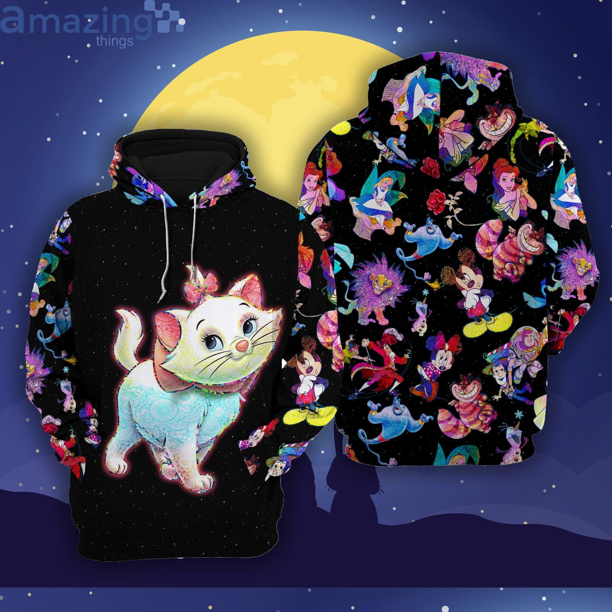 Marie Cat Galaxy Night Sky Patterns Disney Cartoon 3D Hoodie Zip Hoodie Product Photo 1