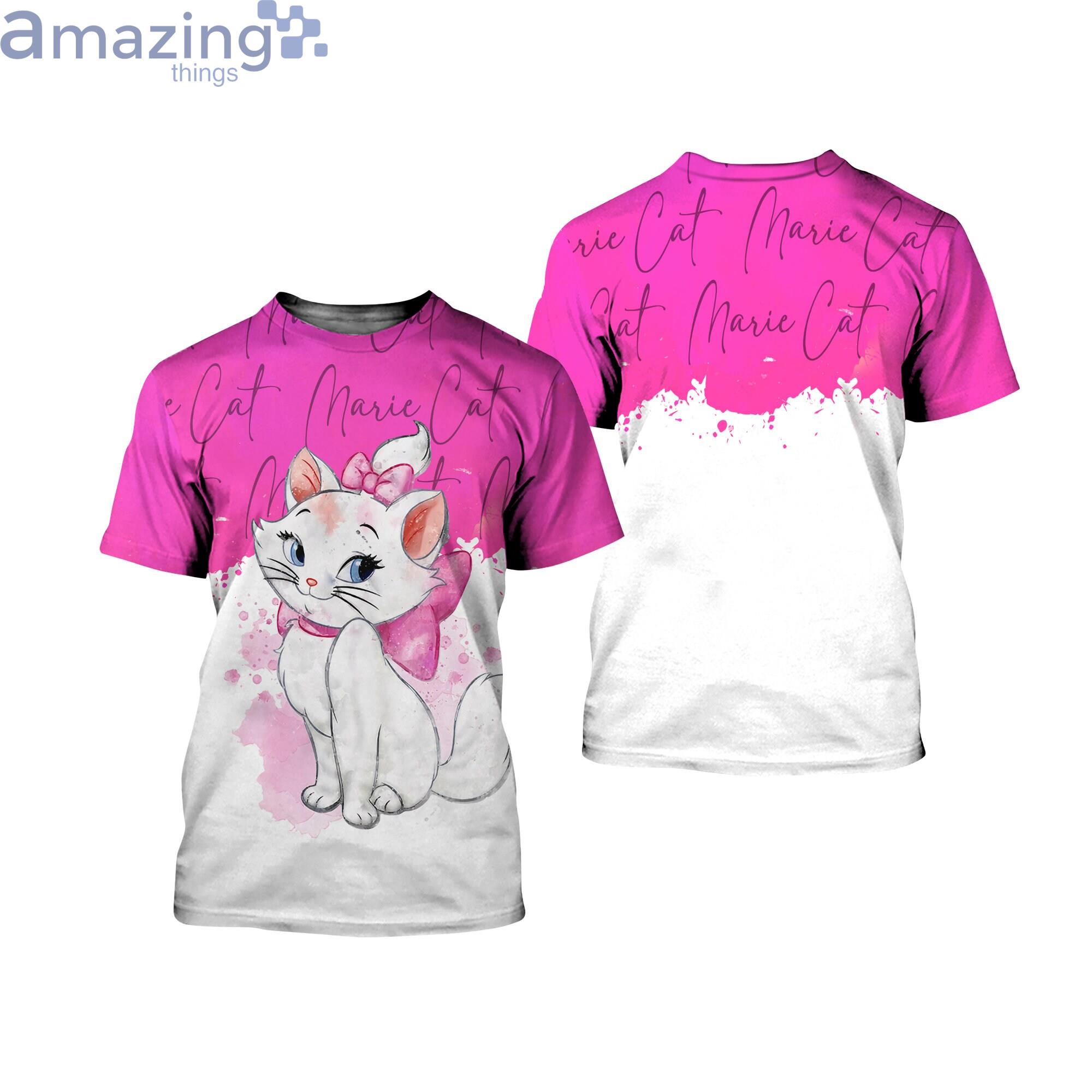 Marie Cat Pink Watercolor Glitter Disney Cartoon 3D T-Shirts Product Photo 1