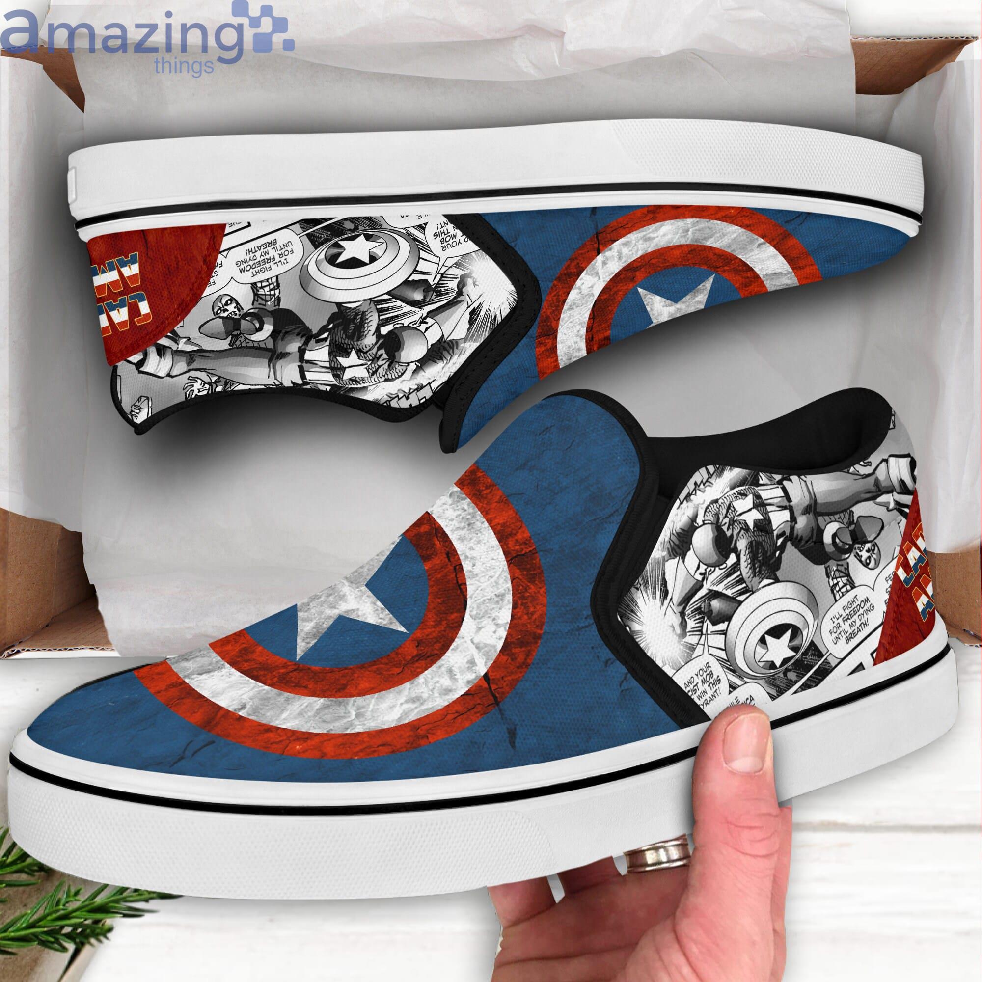Marvel Captain America Vibranium Blue White Patterns Disney Cartoon Slip On Shoes image Marvel Captain America Vibranium Blue White Patterns Disney Cartoon Slip On Shoes Product Photo 2