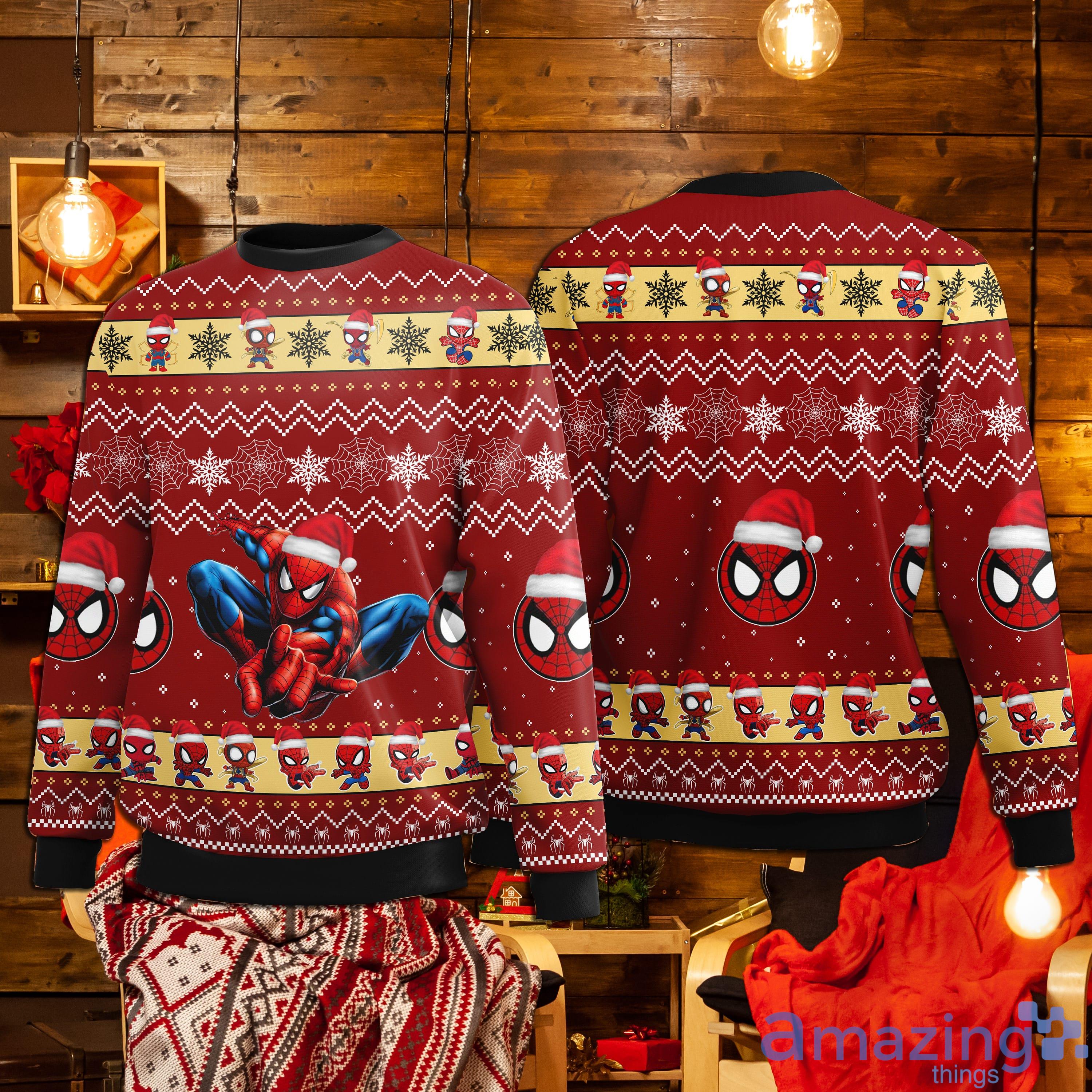 Marvel Christmas Spider Man Santa Hat Sweater Ugly Christmas Sweater Product Photo 1