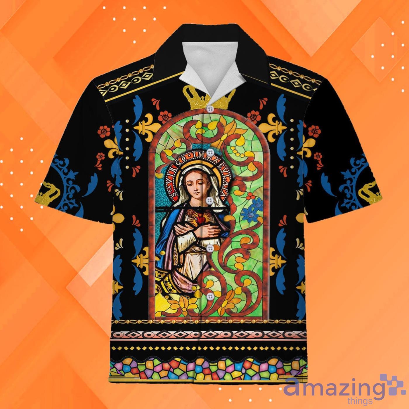 Mary All over Print Hawaiian Shirt Virgin Mary Mother's ay Hawaiian Shirt image Mary All over Print Hawaiian Shirt Virgin Mary Mother's ay Hawaiian Shirt Product Photo 1