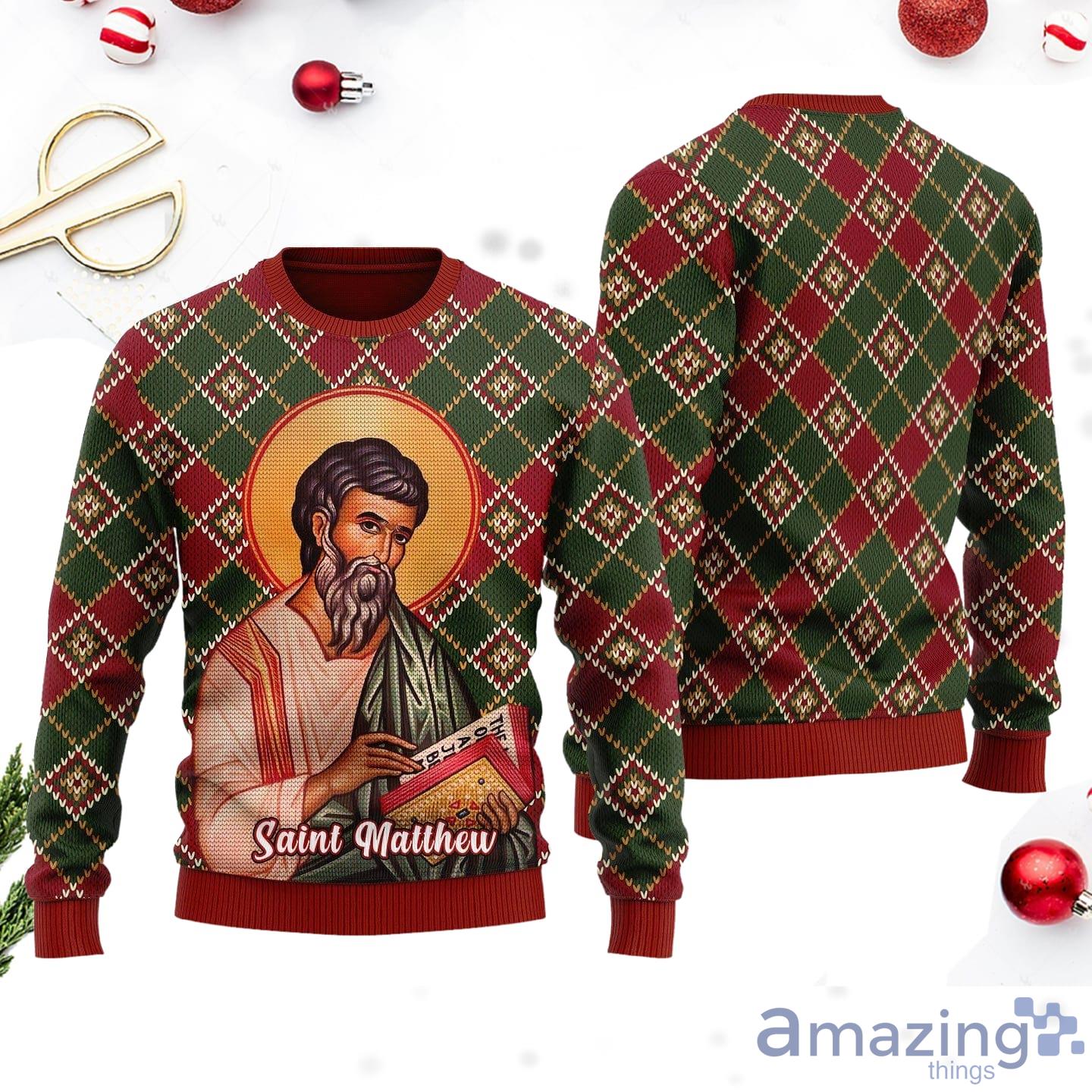 Matthew The Apostle Wool Knitting Pattern Christmas Ugly Sweater Product Photo 1 Matthew The Apostle Wool Knitting Pattern Christmas Ugly Sweater Product Photo 1