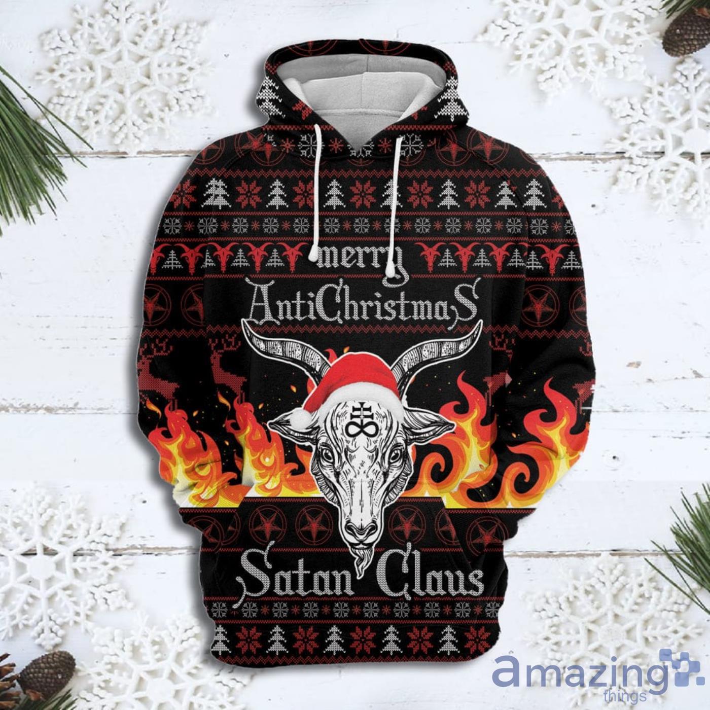 Merry Antichristmas Satan Claus Christmas Pattern All Over Print 3D Sweater Hoodie Product Photo 1