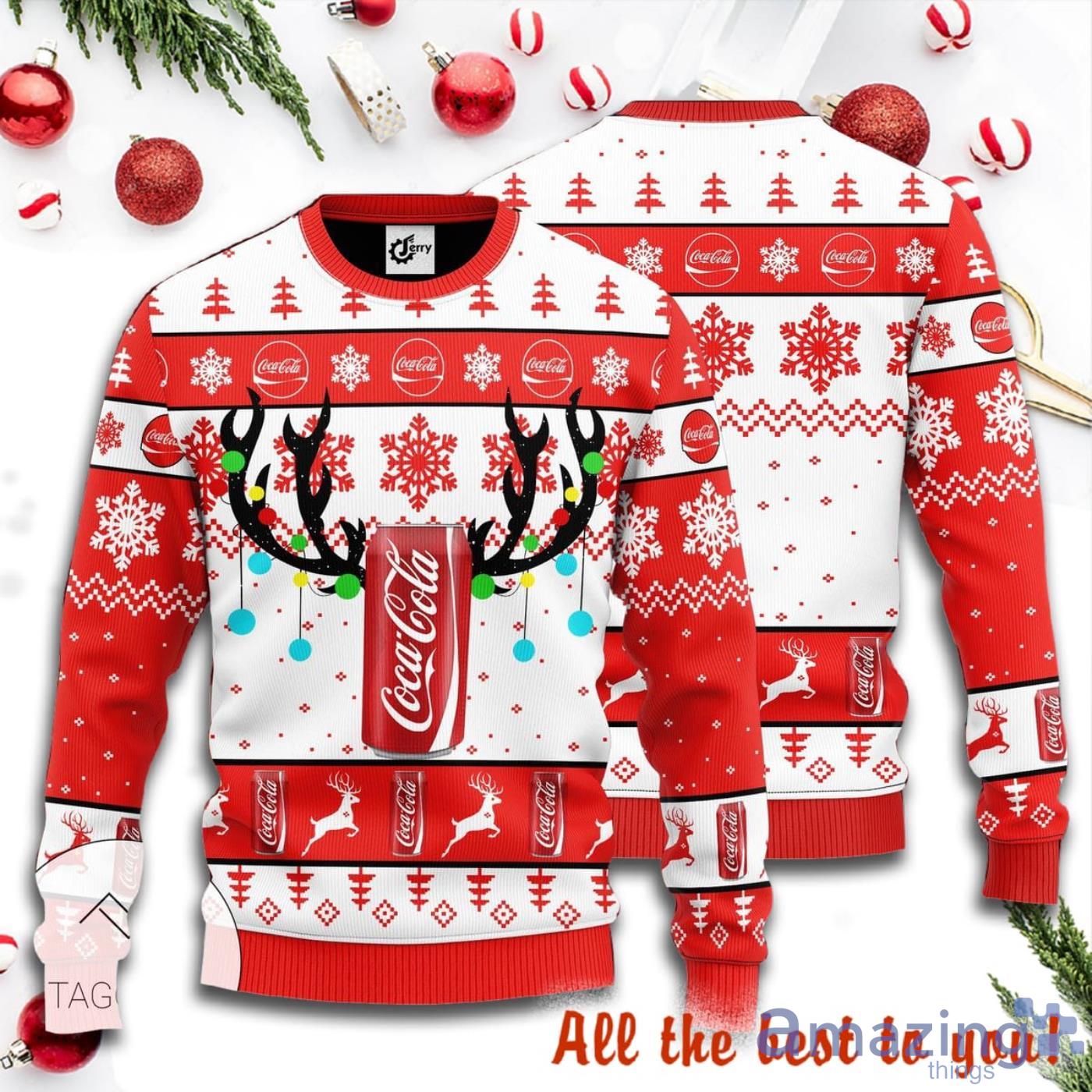 Merry Xmas Coca Cola Reindeer Knitted Ugly Christmas Sweater Product Photo 1