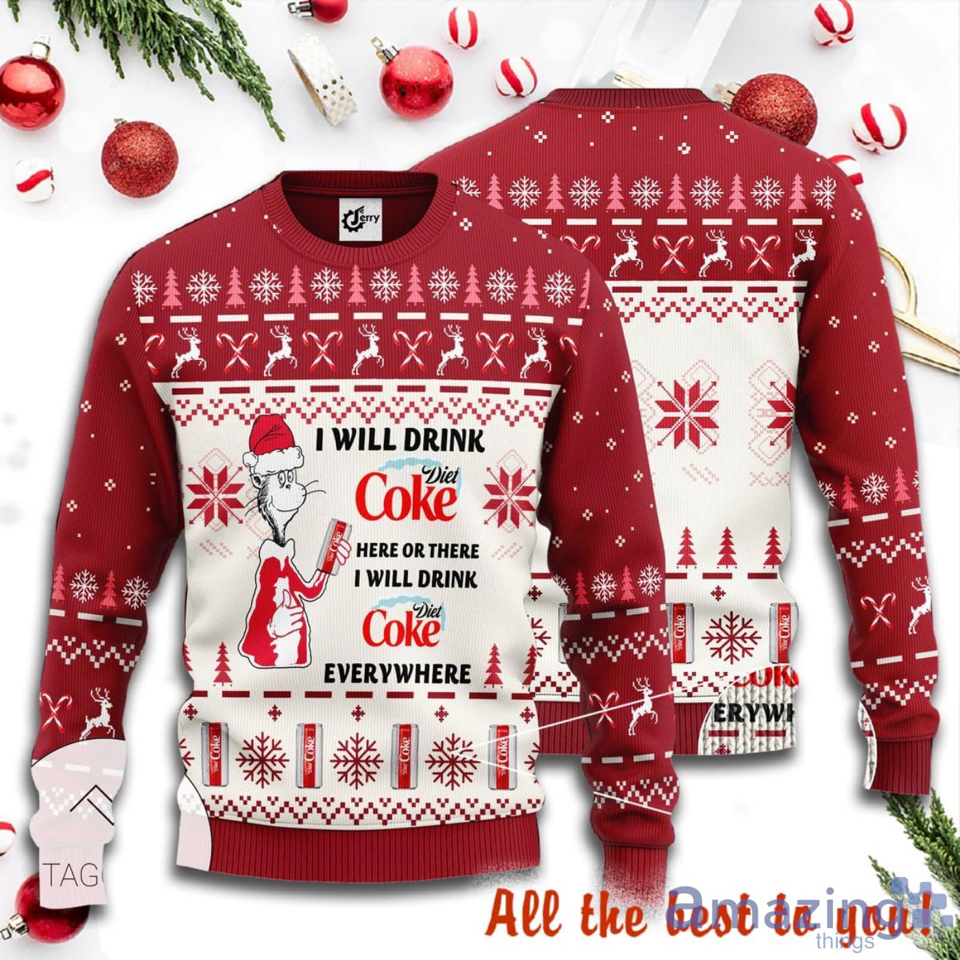 Merry Xmas Dr Seuss I Will Drink Diet Coke Here Or There Ugly Christmas Sweater Product Photo 1