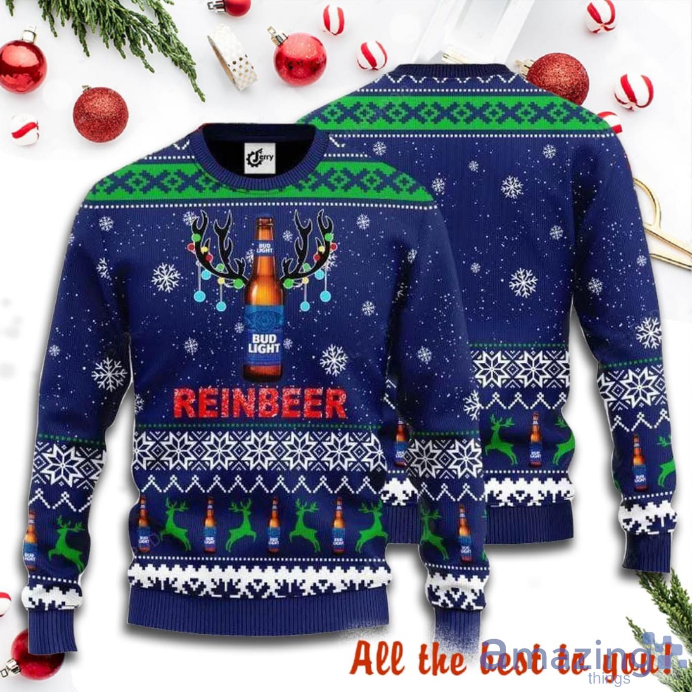 Merry Xmas Reinbeer Bud Light Christmas Ugly Sweater Product Photo 1