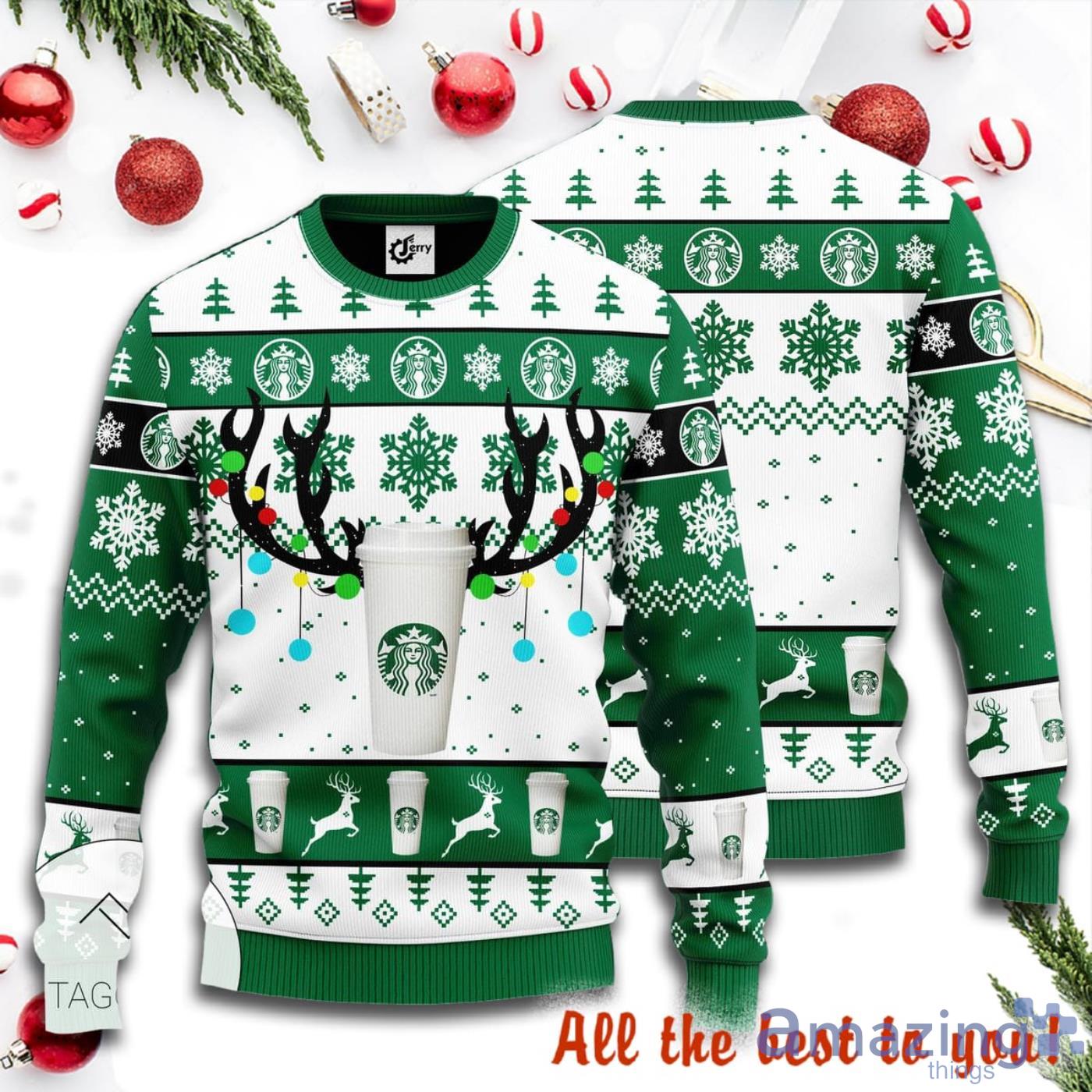 Merry Xmas Starbucks Reindeer Christmas Light Knitted Ugly Christmas Product Photo 1 Merry Xmas Starbucks Reindeer Christmas Light Knitted Ugly Christmas Product Photo 1