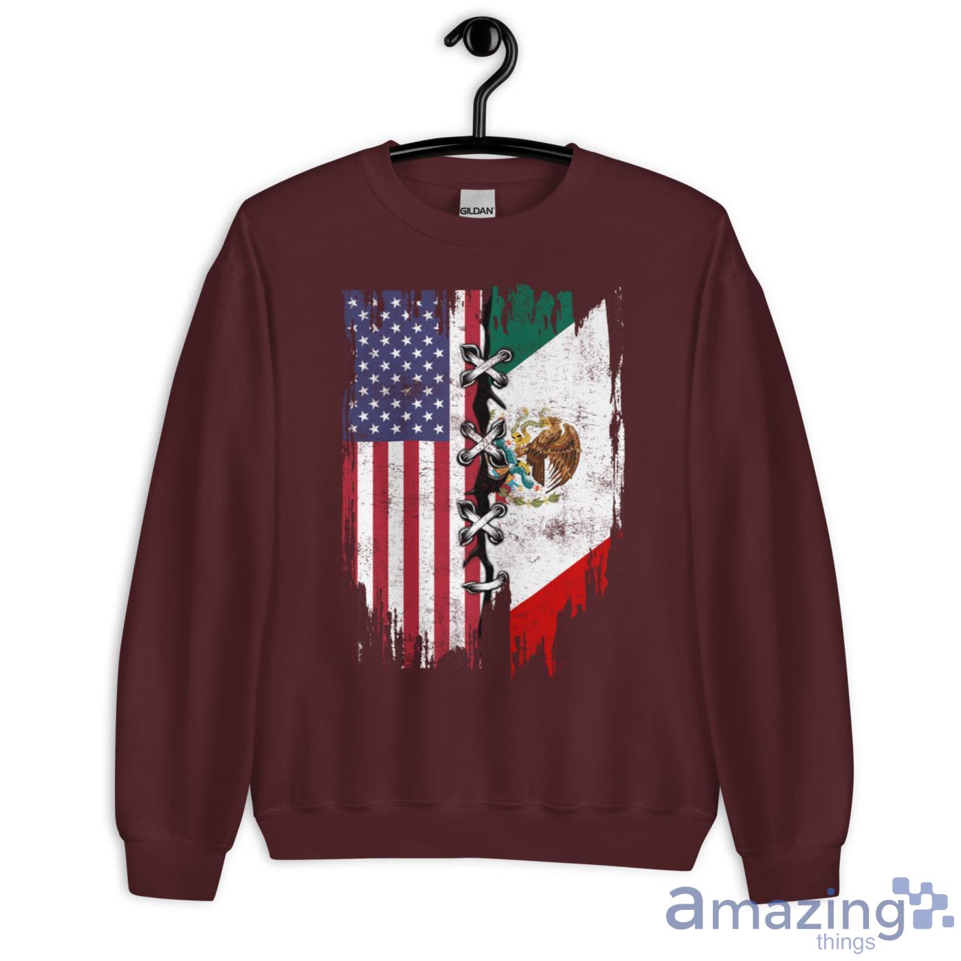 Mexican And American Flag Shirt image Mexican And American Flag Shirt - Unisex Heavy Blend Crewneck Sweatshirt-1