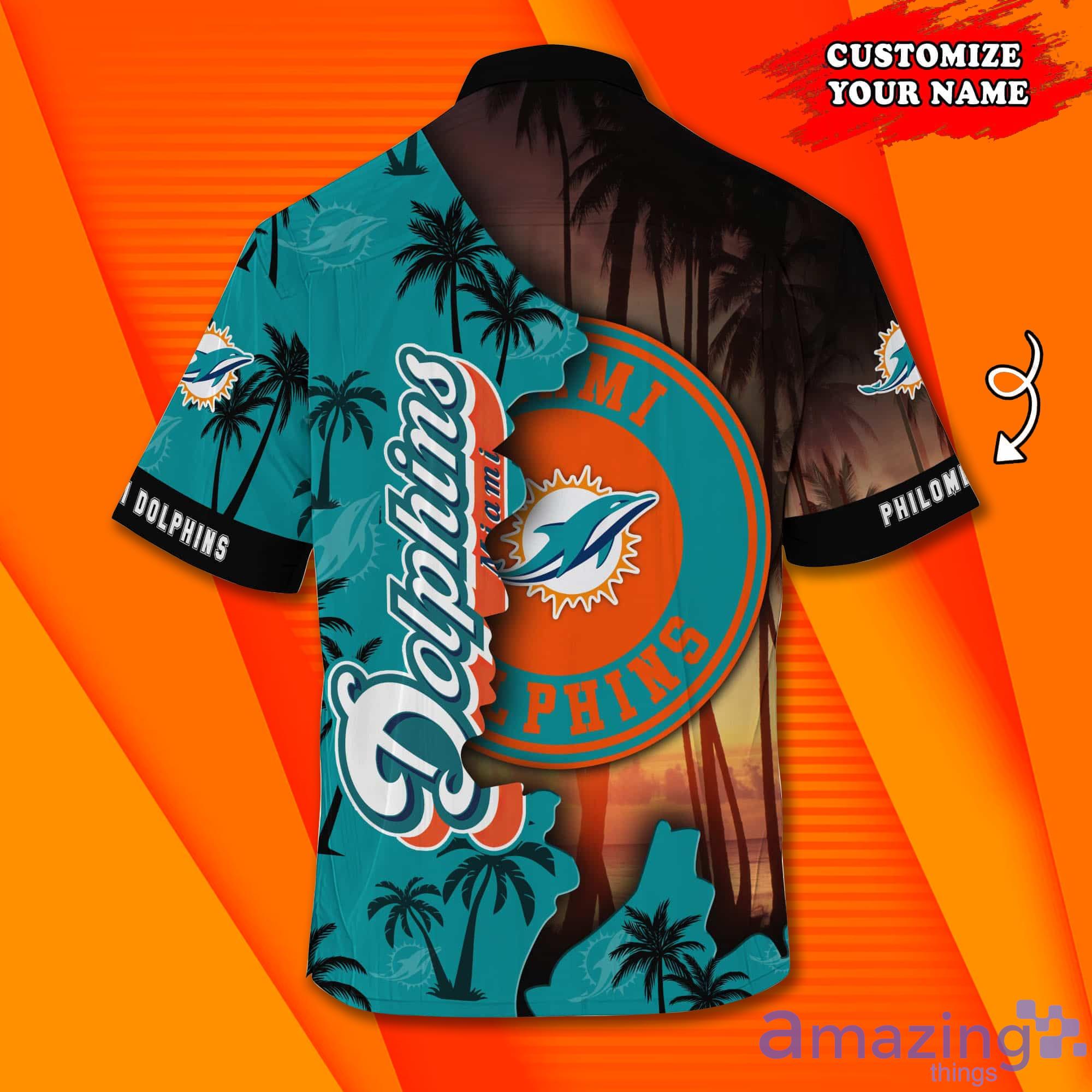 Miami Dolphins NF And Tropical Pattern Custom Name Hawaiian Shirt Product Photo 1
