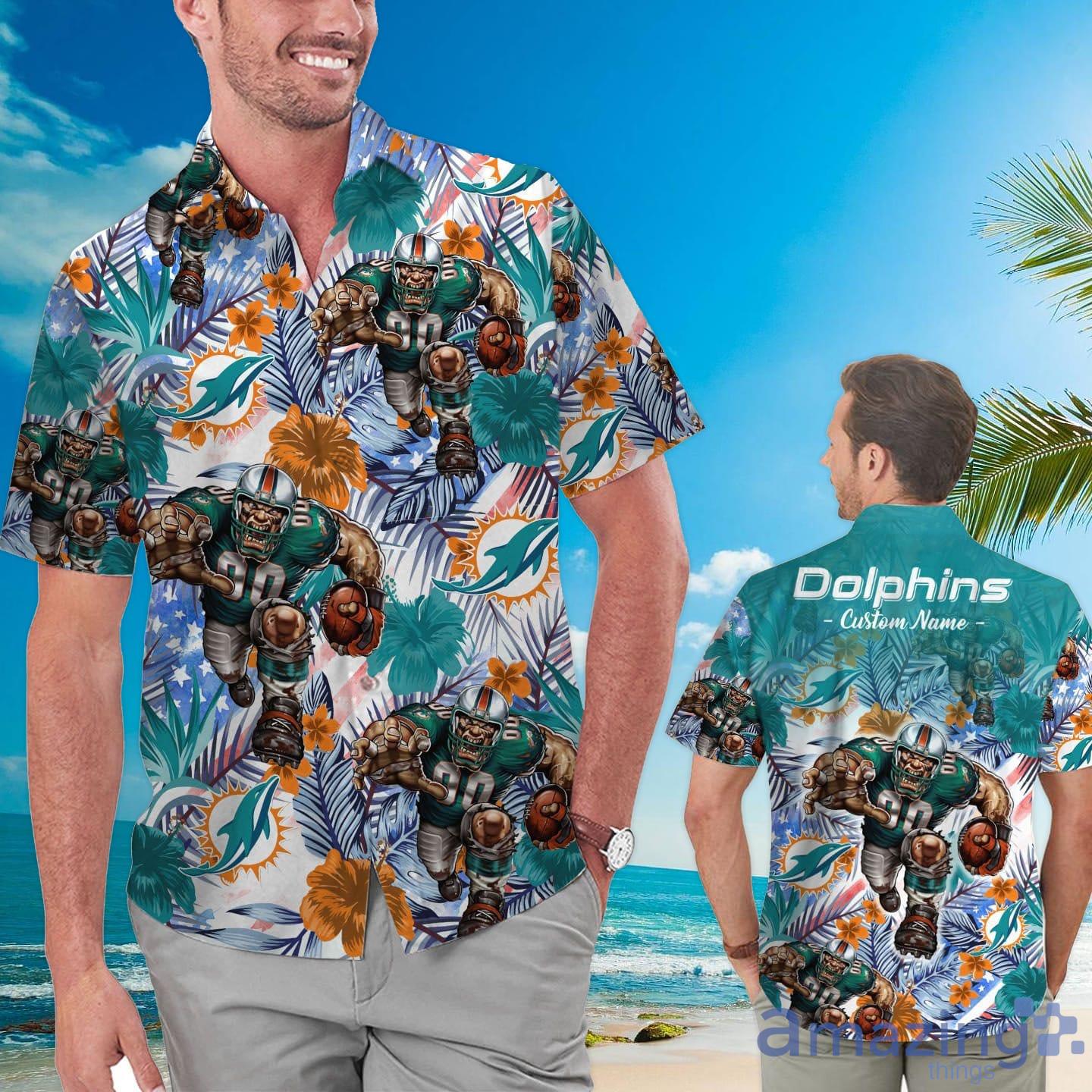 Miami Dolphins Tropical Floral Custom Name Aloha Hawaiian Shirt Product Photo 1
