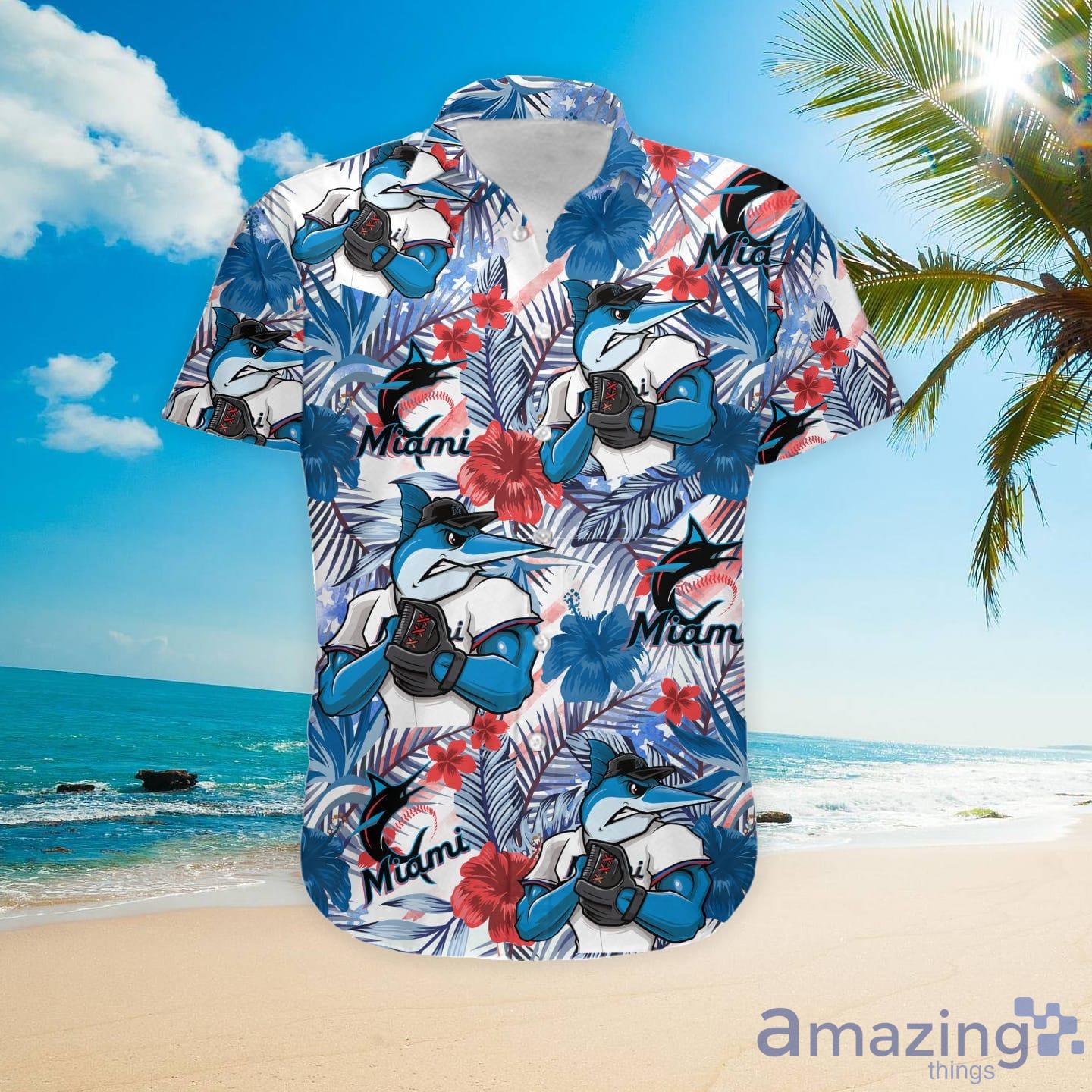 Miami Marlins Tropical Floral Custom Name Aloha Hawaiian Shirt