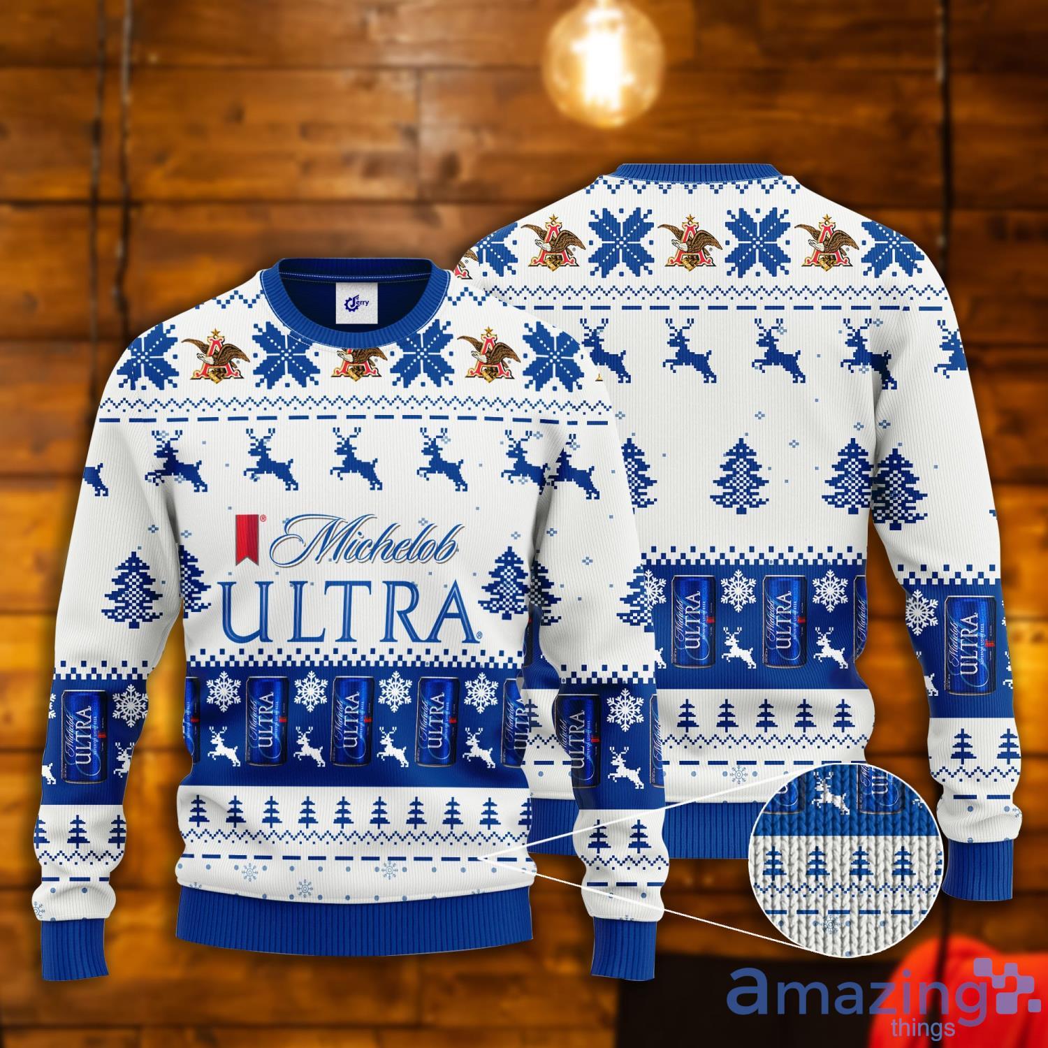 Michelob Ultra Reindeer Pattern Ugly Christmas Sweater Product Photo 1