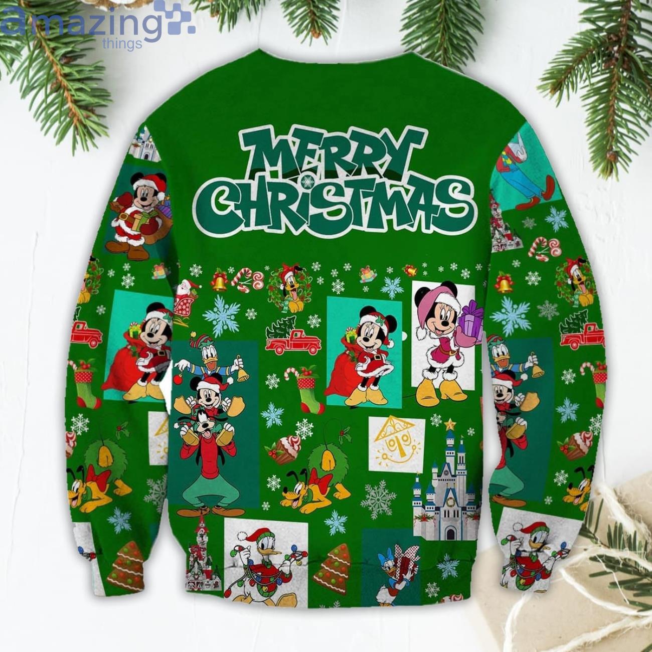 Mickey & Friends Pattern Xmas Green 2022 Christmas Disney Cartoon Sweater Product Photo 1