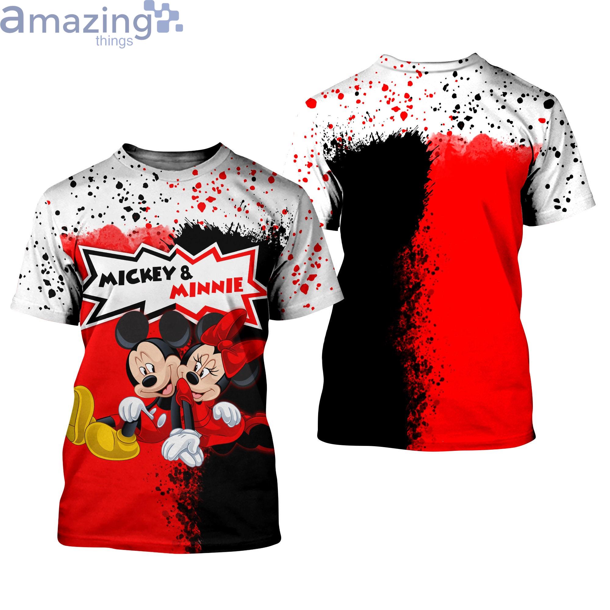 Mickey & Minnie Mouse Red Black Splatter Paint Disney Cartoon 3D T-Shirts Product Photo 1