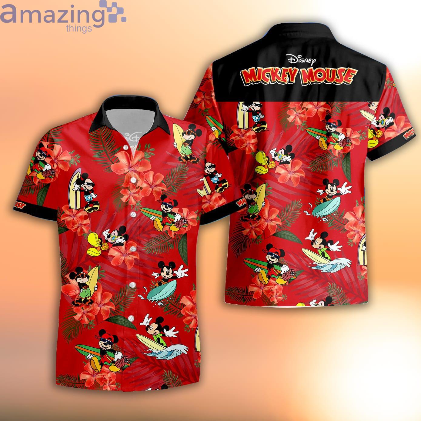 Mickey Mouse Red Black Strips Summer Tropical Disney Hawaiian Shirt Product Photo 1