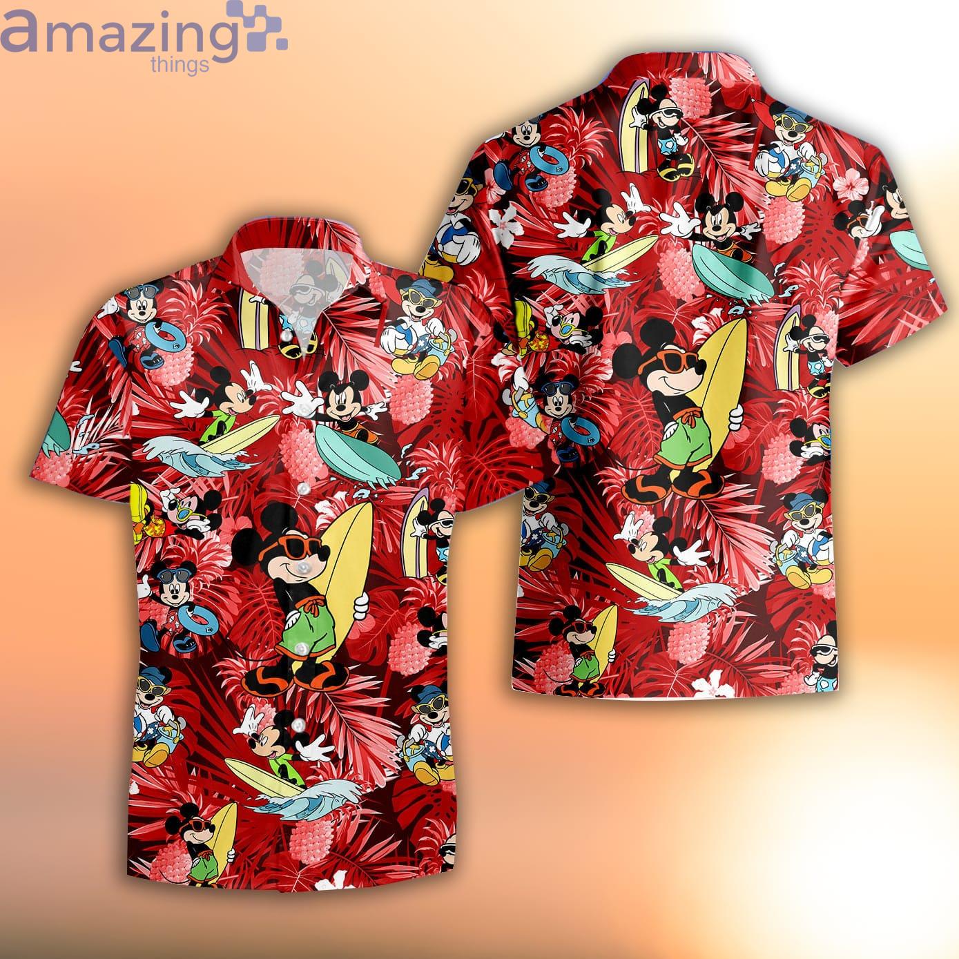 Mickey Mouse Surfing Red Patterns Summer Tropical Disney Hawaiian Shirt Product Photo 1