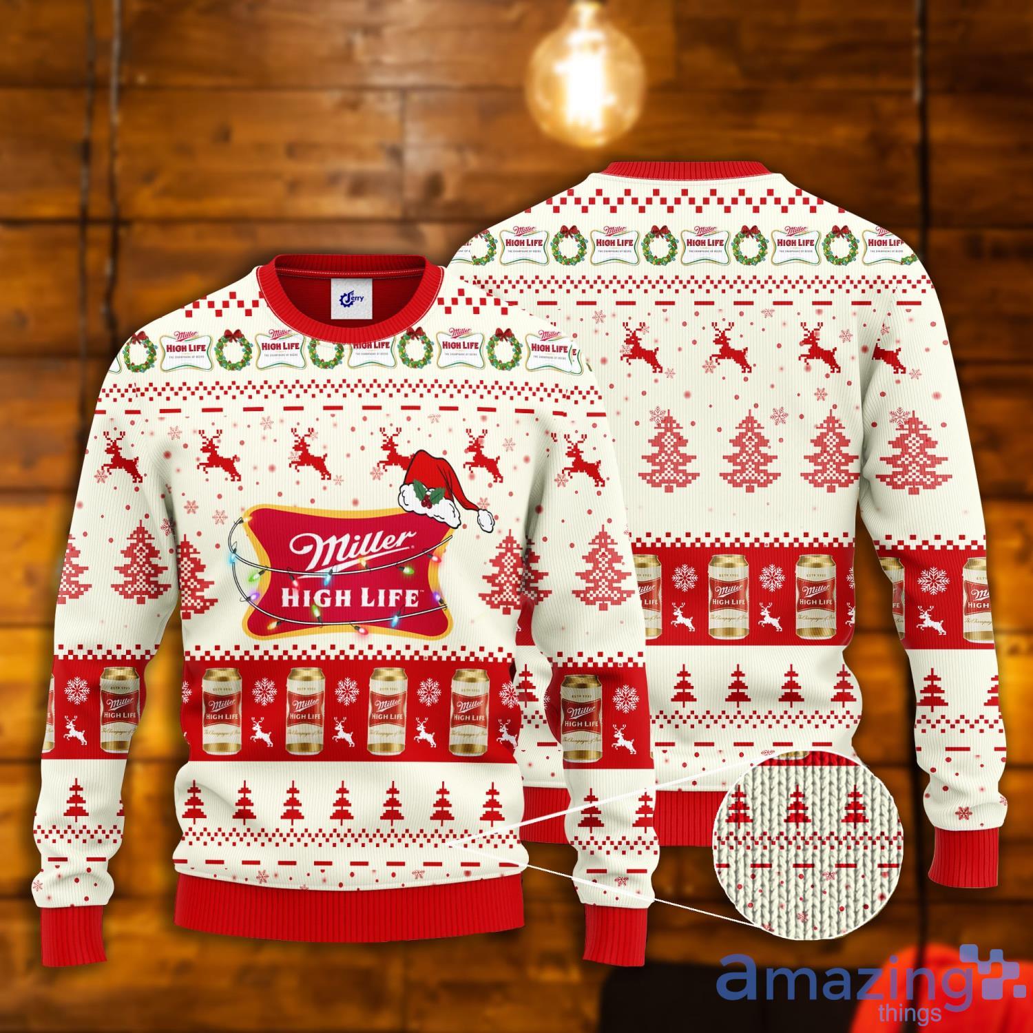 Miller High Life Santa Hat Christmas Ugly Christmas Sweater Product Photo 1 Miller High Life Santa Hat Christmas Ugly Christmas Sweater Product Photo 1