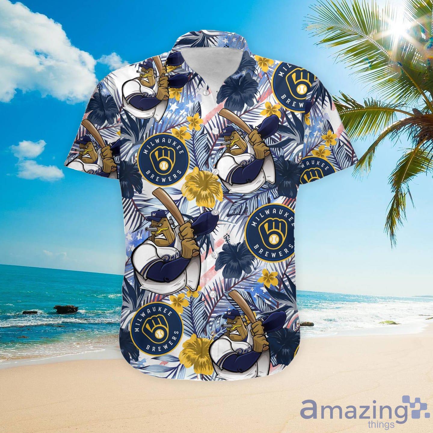 Milwaukee Brewers Tropical Flower Short Sleeve Hawaiian Shirt & Short