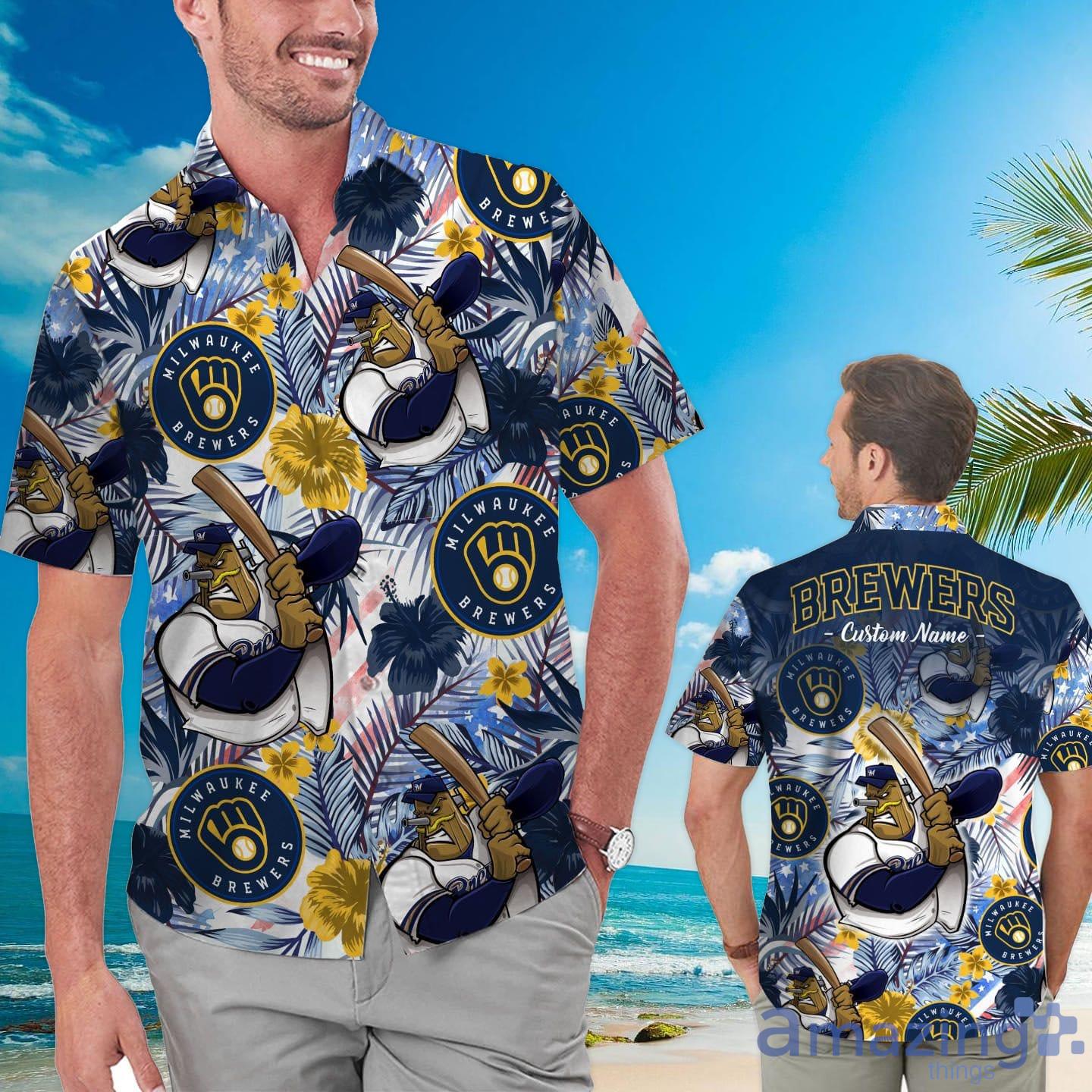 Milwaukee Brewers Tropical Flower Short Sleeve Hawaiian Shirt & Short