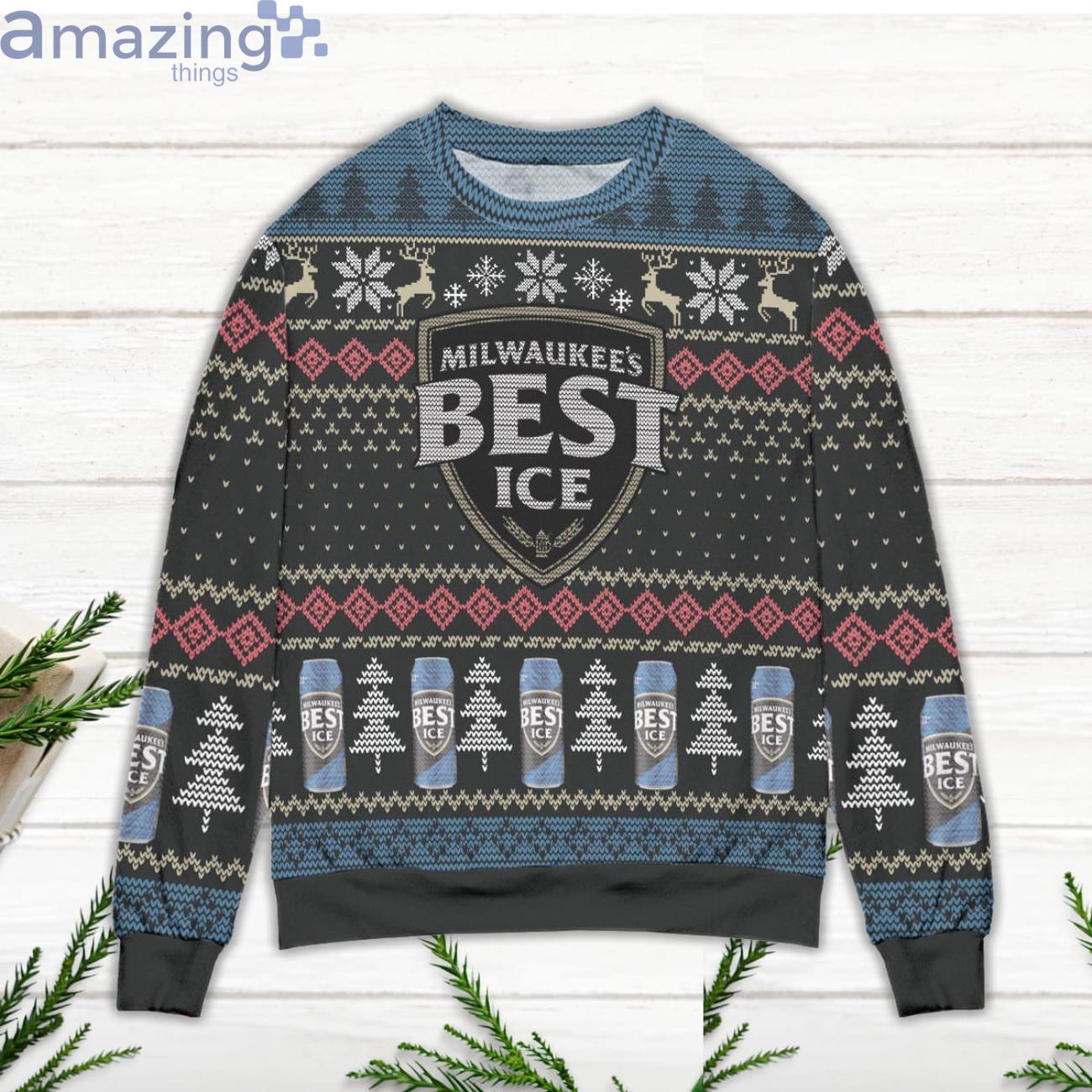 Milwaukee's Best Ice Beer Snowflake Pattern Ugly Christmas Sweater image Milwaukee's Best Ice Beer Snowflake Pattern Ugly Christmas Sweater