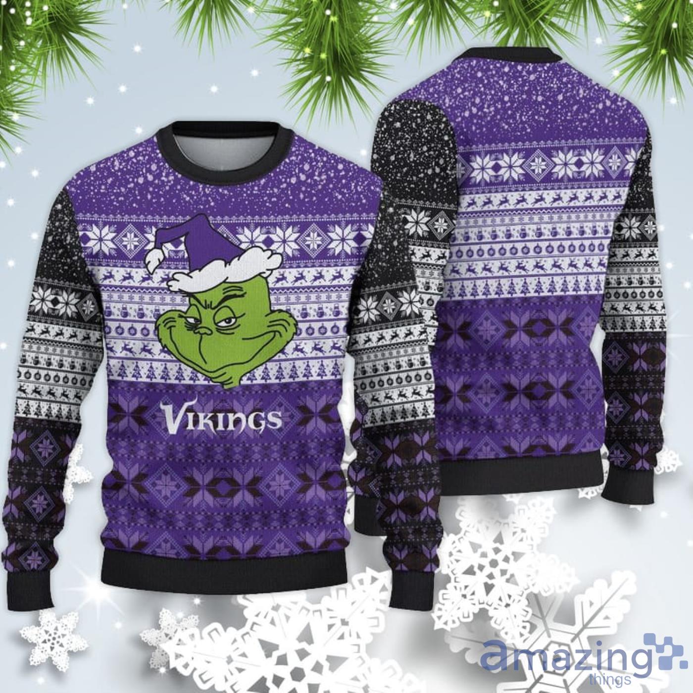 Minnesota Vikings Christmas Grinch Sweater For Fans Product Photo 1