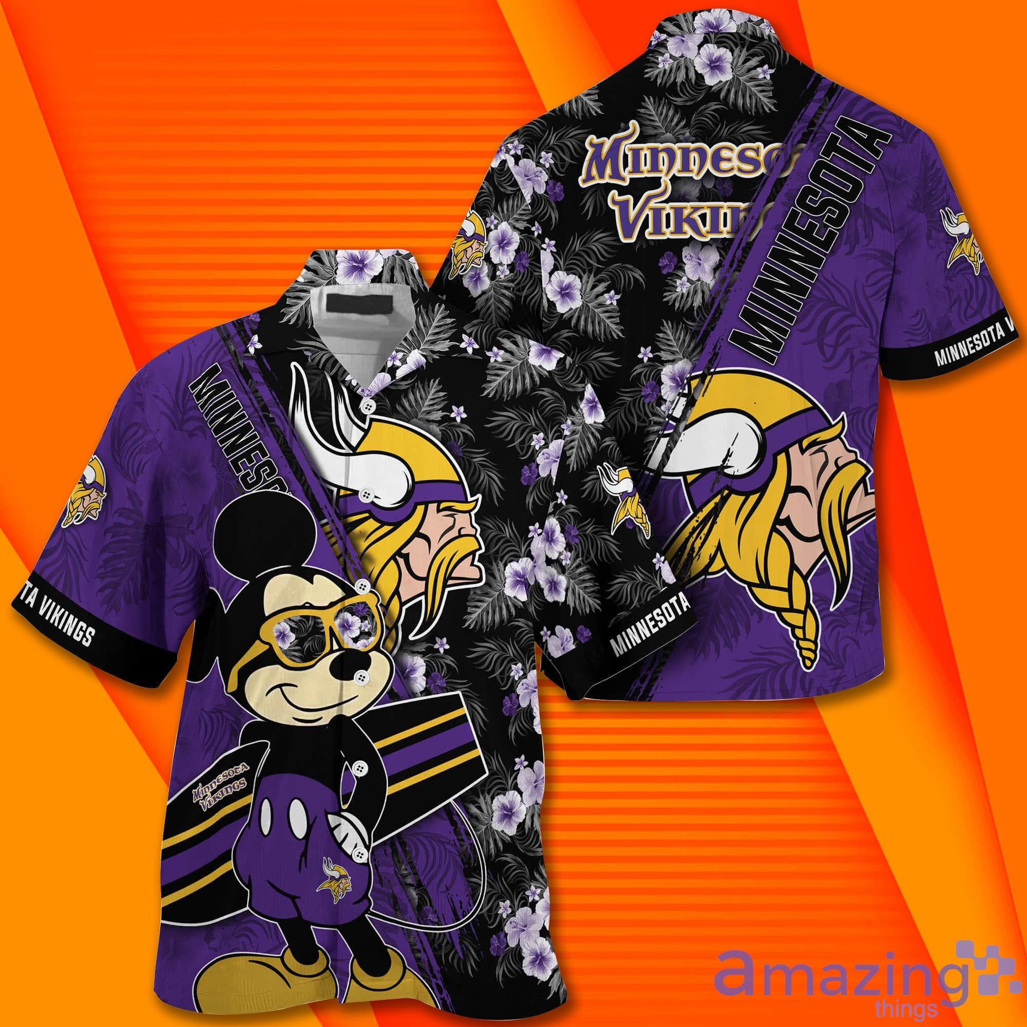 Minnesota Vikings NFL Mickey Mouse Short Sleeves Hawaiian Shirt image Minnesota Vikings NFL Mickey Mouse Short Sleeves Hawaiian Shirt Product Photo 2