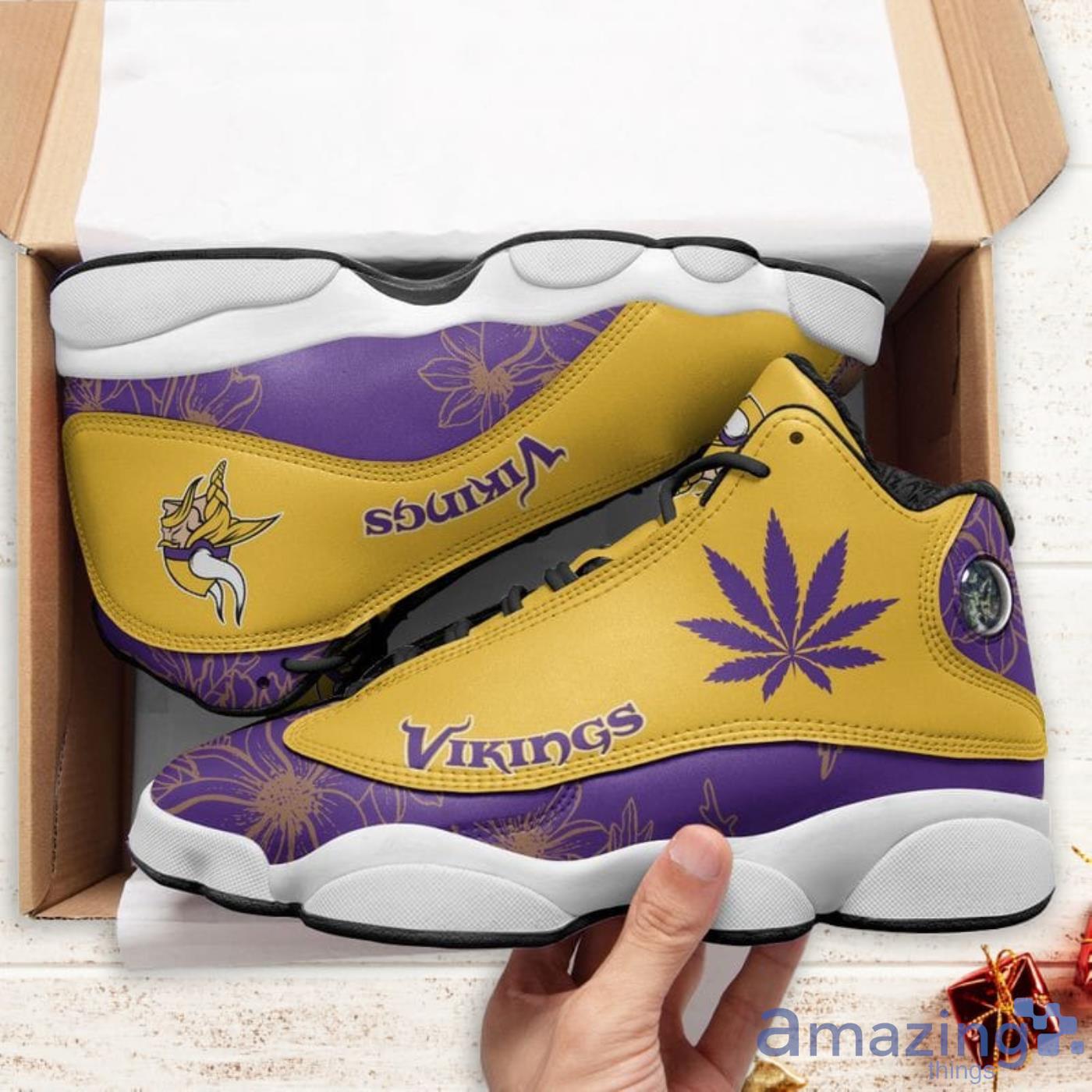 Minnesota Vikings Weed Pattern Air Jordan 13 Shoes For Fans image Minnesota Vikings Weed Pattern Air Jordan 13 Shoes For Fans Product Photo 2